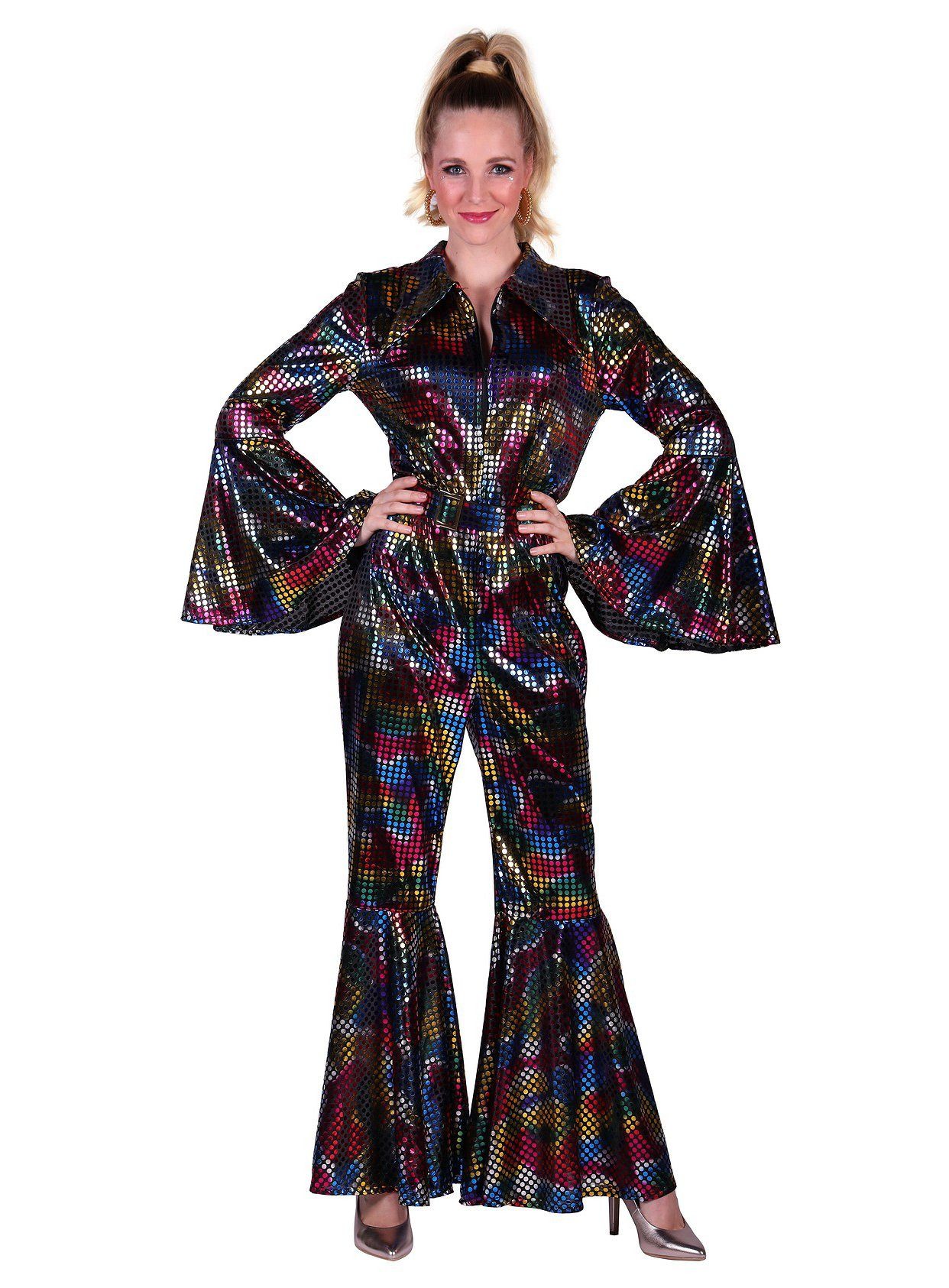 thetru Kostüm Disco Catsuit schwarz, Ein glänzendes Beispiel für eine 70er Jahre Dancing Queen!