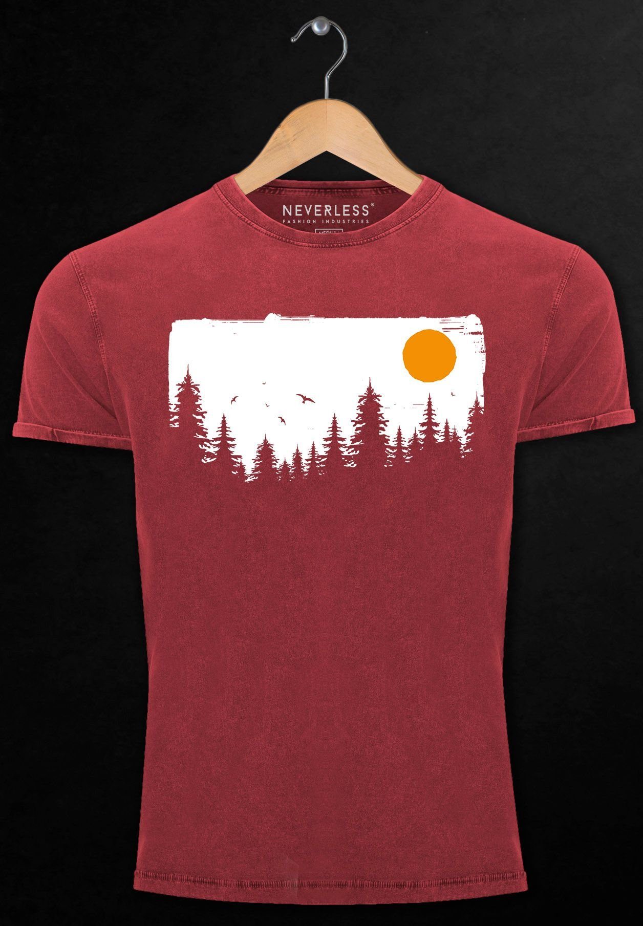 Neverless Print-Shirt Bäume Herren Natur-Lieb Wald Print Adventure Shirt mit Vintage rot Outdoor Abenteuer