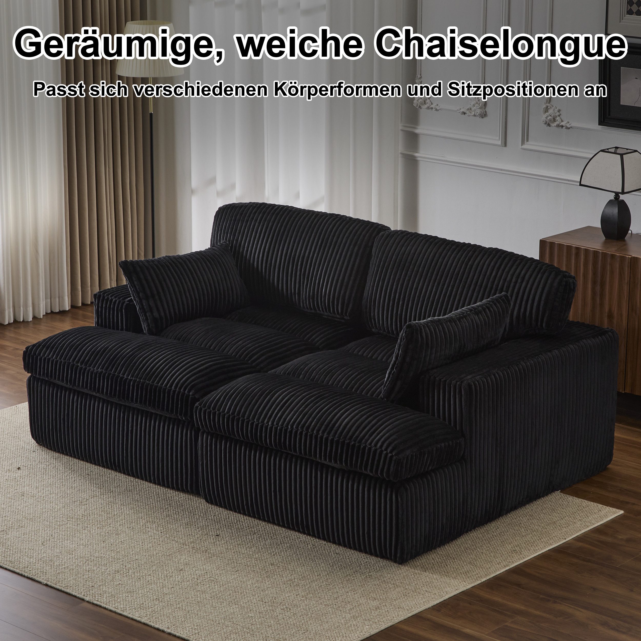 Vankel Big-Sofa Schlafsofa 2-Sitzer Couch mit Bettfunktion und weichem Cordstoff, Bequemes Sofa für kleine Räume mit weichem Cord und Gästefunktion