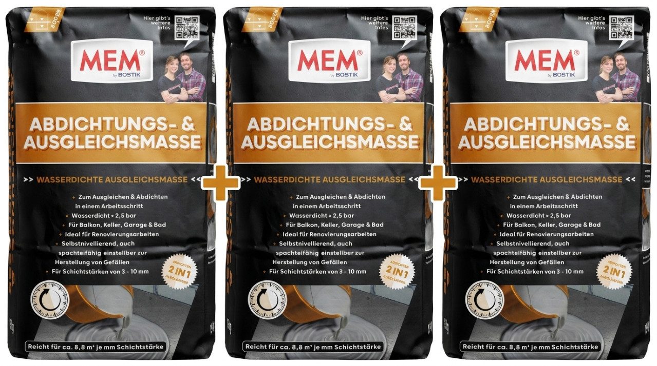 MEM Bauchemie Ausgleichsmasse MEM Abdichtungs- & Ausgleichmasse 15 kg 3-er Pack