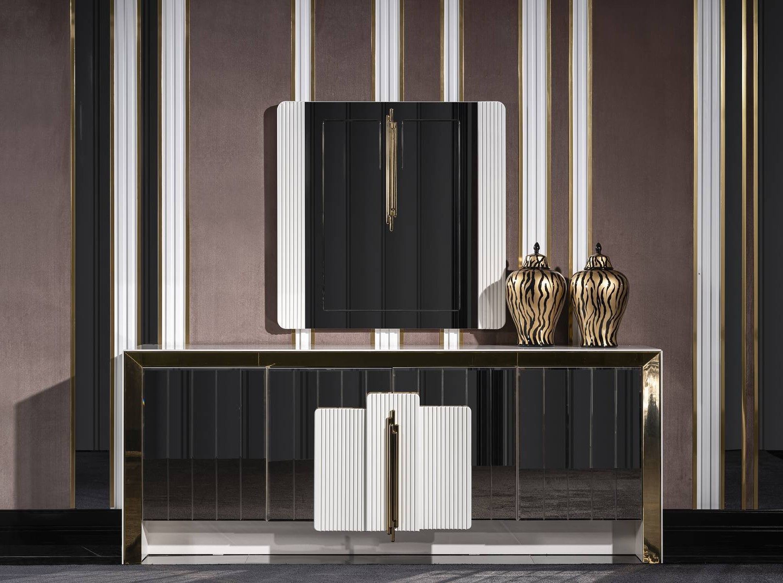 Xlmoebel Sideboard XLMOEBEL Kommode Weiß Holz mit 4 Türen und modernem Design (223 x 50 x 89 cm), Made in Europa