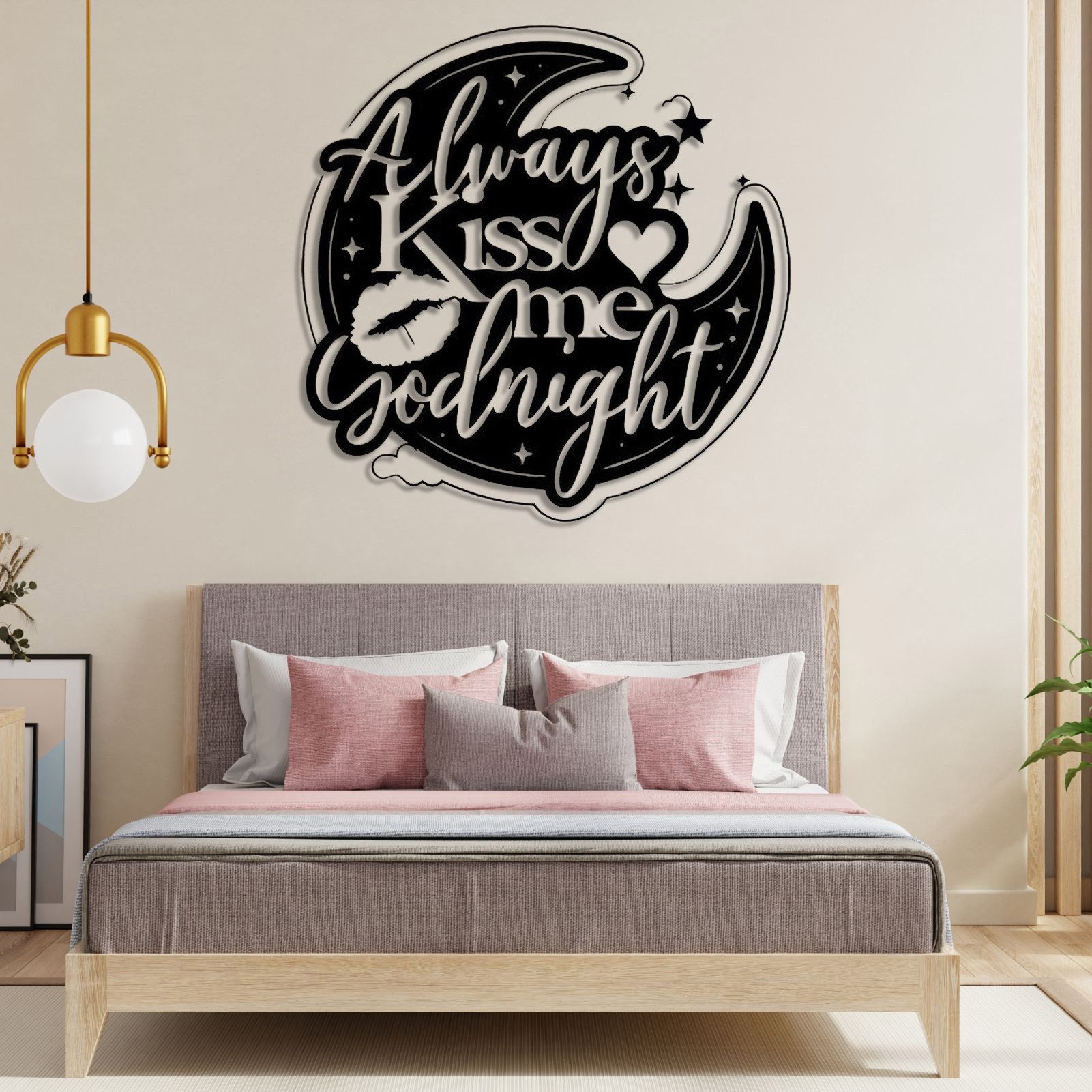 Jumpeak Wanddekoobjekt Wanddeko mit der Aufschrift „Kiss me“,Mond,Sternen, Herzen und Lippen, Metall,4 Farben,Liebe,Sternenhimmel,Romantischer, Schlafzimmer,53*53cm