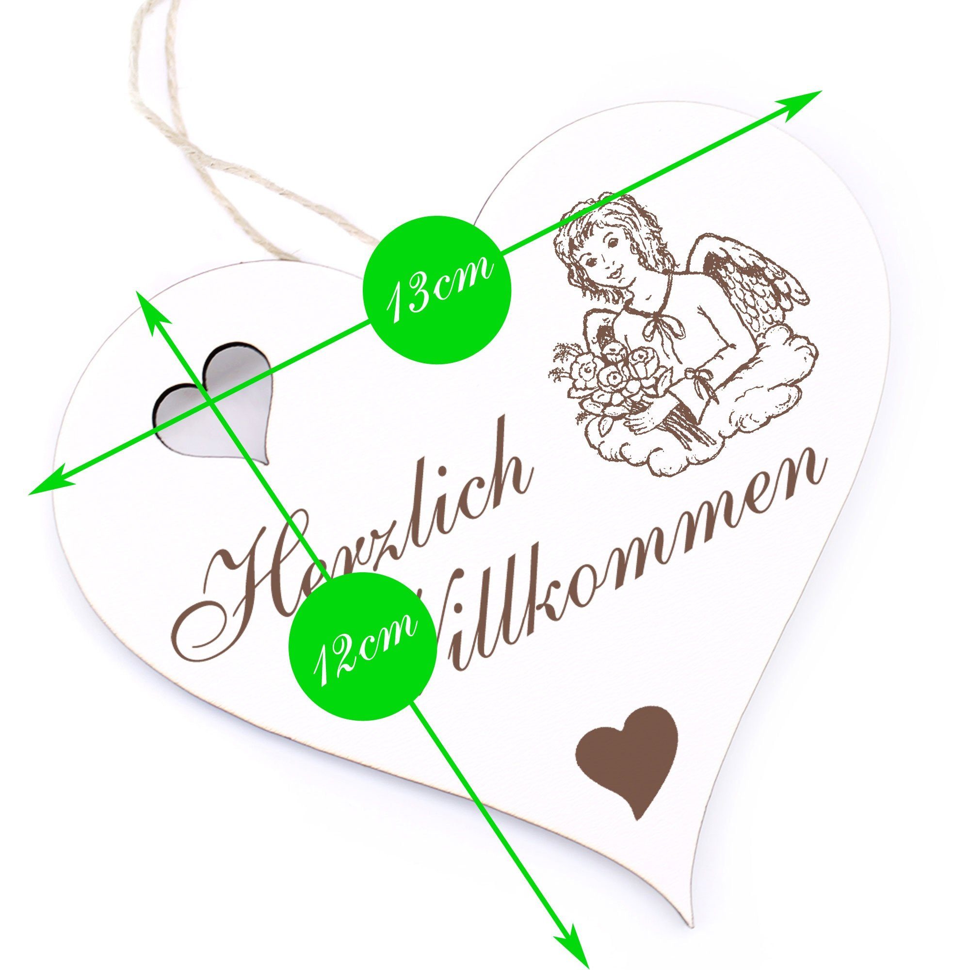 Dekolando Hängedekoration Herzlich Willkommen - 13x12cm - Schutzengel Engel