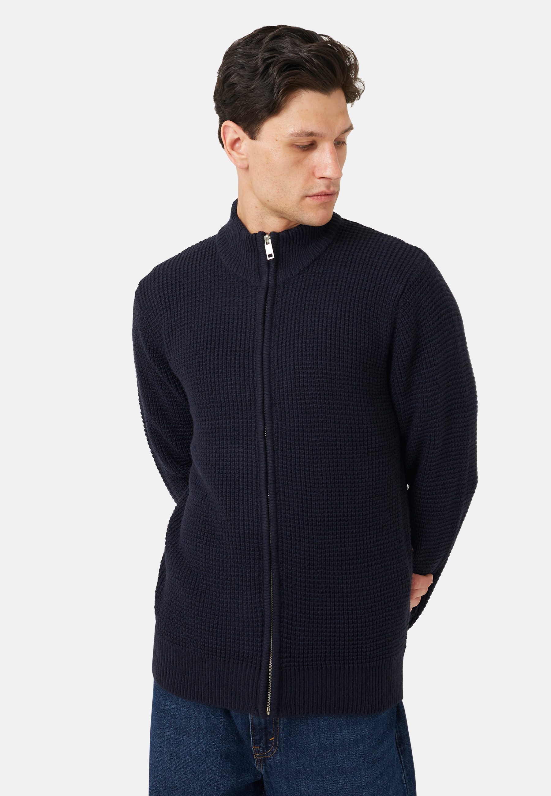 Brave Soul Cardigan Herren-Pullover mit Stehkragen und kurzem Reißverschluss