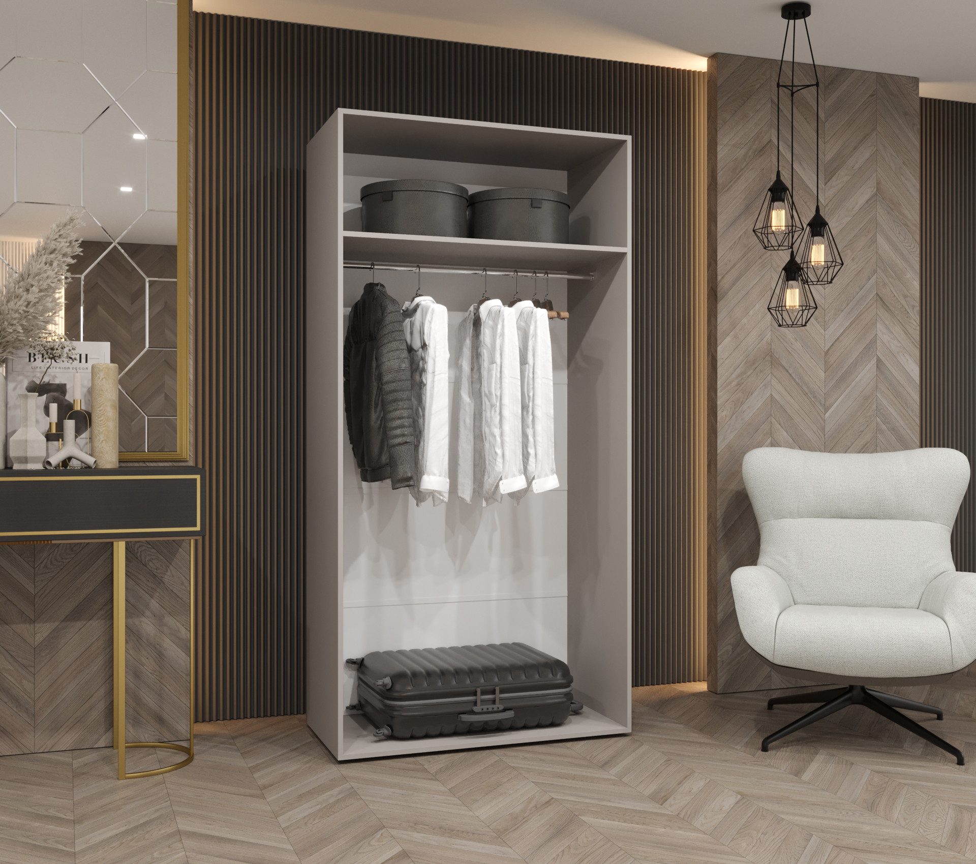 MOEBLO Drehtürenschrank SOLENA 2 (mit Spiegel – Moderner Kleiderschrank mit Soft-Close, Einlegeböden & Kleiderstange, verschiedene Breiten & Farben, Schrank Garderobe Schlafzimmer Drehtürenschrank) (BxHxT): 100/150/200/250/300x202x52 cm