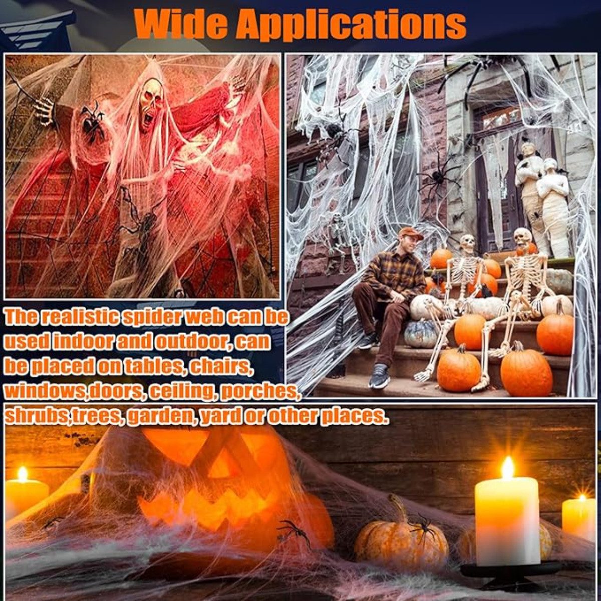 Montegoni Dekohänger Hängedekoration Spinnennetz Halloween Deko 100G weiß mit 30 Spinnen (Spinnennetz Halloween Deko 100G weiß mit 30 Spinnen Karnevalsparty), K – Bild 4 von 5