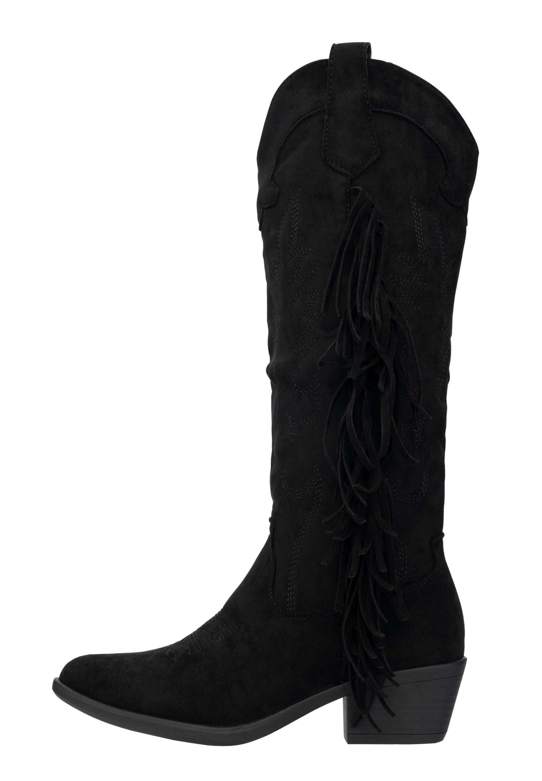 Salinyang Damen Cowboystiefel mit Fransen – Western Stiefel in Wildlederoptik Cowboystiefel