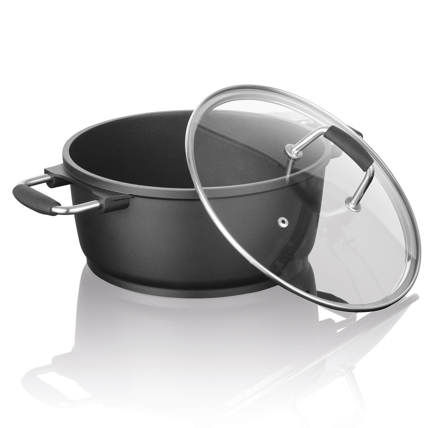 Bratoni Kochtopf inkl. Glasdeckel kratzfest, Aluminiumguss, Aluguss-Kochtopf 28 cm