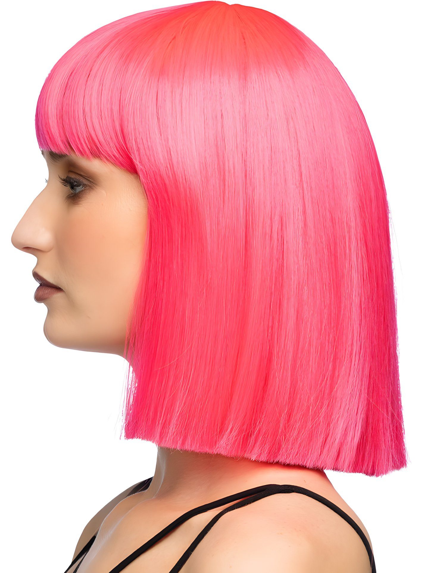 Boland Kostüm-Perücke Blunt Bob mit Pony Perücke grell-pink, Hochwertige Perücke mit glatter Kurzhaarfrisur