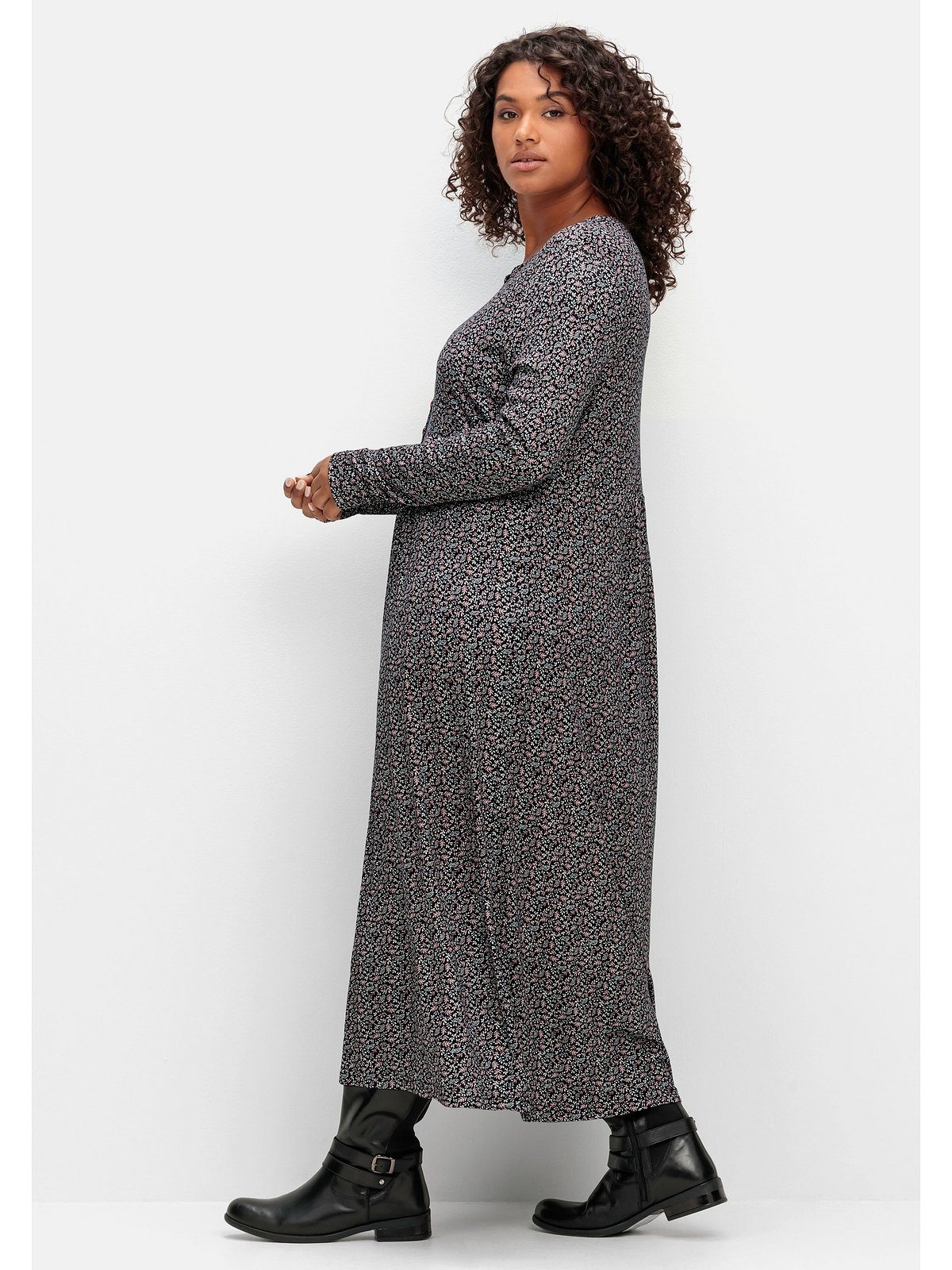 Sheego Shirtkleid Große und Größen mit Minimalprint Kontrastknöpfen