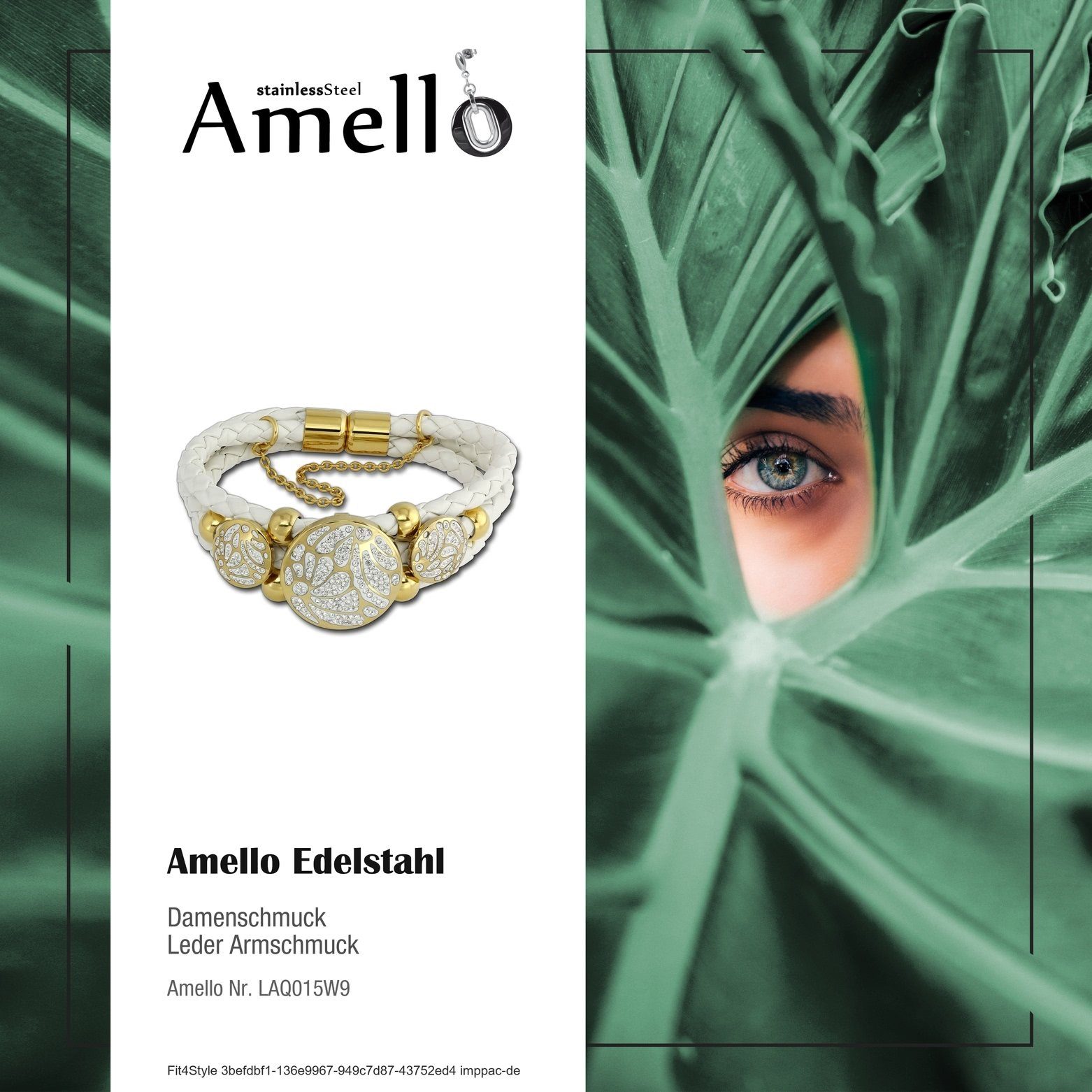 (Gelbgo Edelstahl Amello Leder Damenarmband (Stainless (Armband), 19cm Steel), Kreis Armbänder für aus Damen Amello Edelstahlarmband vergoldet