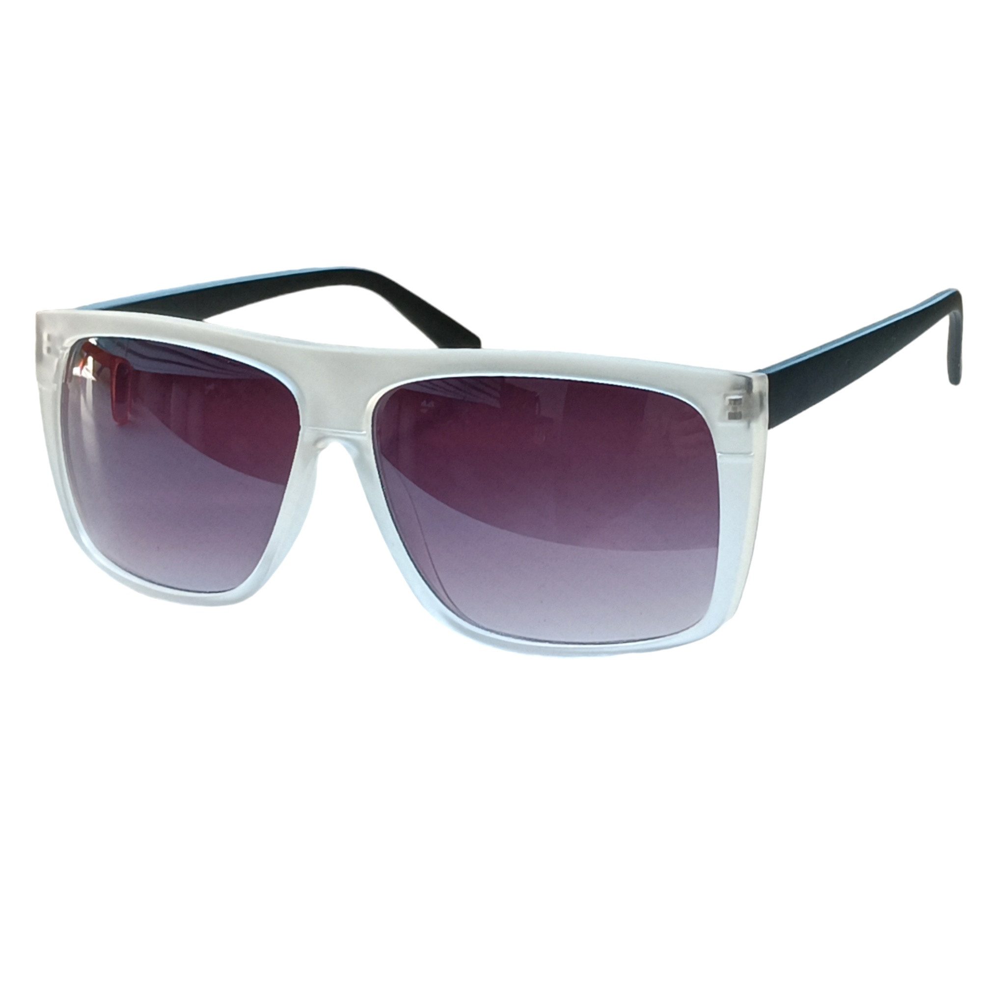 Rennec Sonnenbrille (Vintage Sonnenbrille Damen Flattop Design Gestell Transparent Farbig) Rechteckig Oversize Gläser Lila Verlaufsgetönt