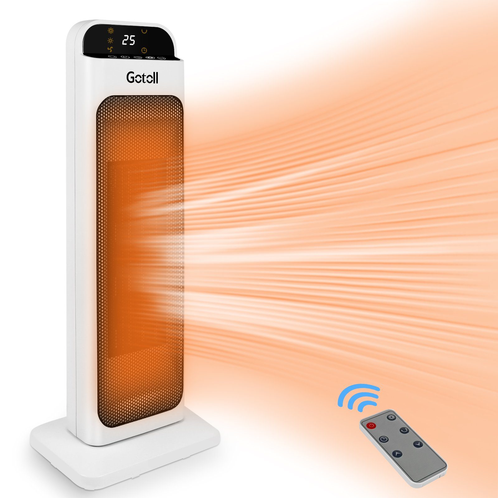 Gotoll Heizlüfter GL2200 Heizgerät mit Fernbedienung, 2000W Keramikheizlüfter Touchbildschirm Heizung Turmheizlüfter