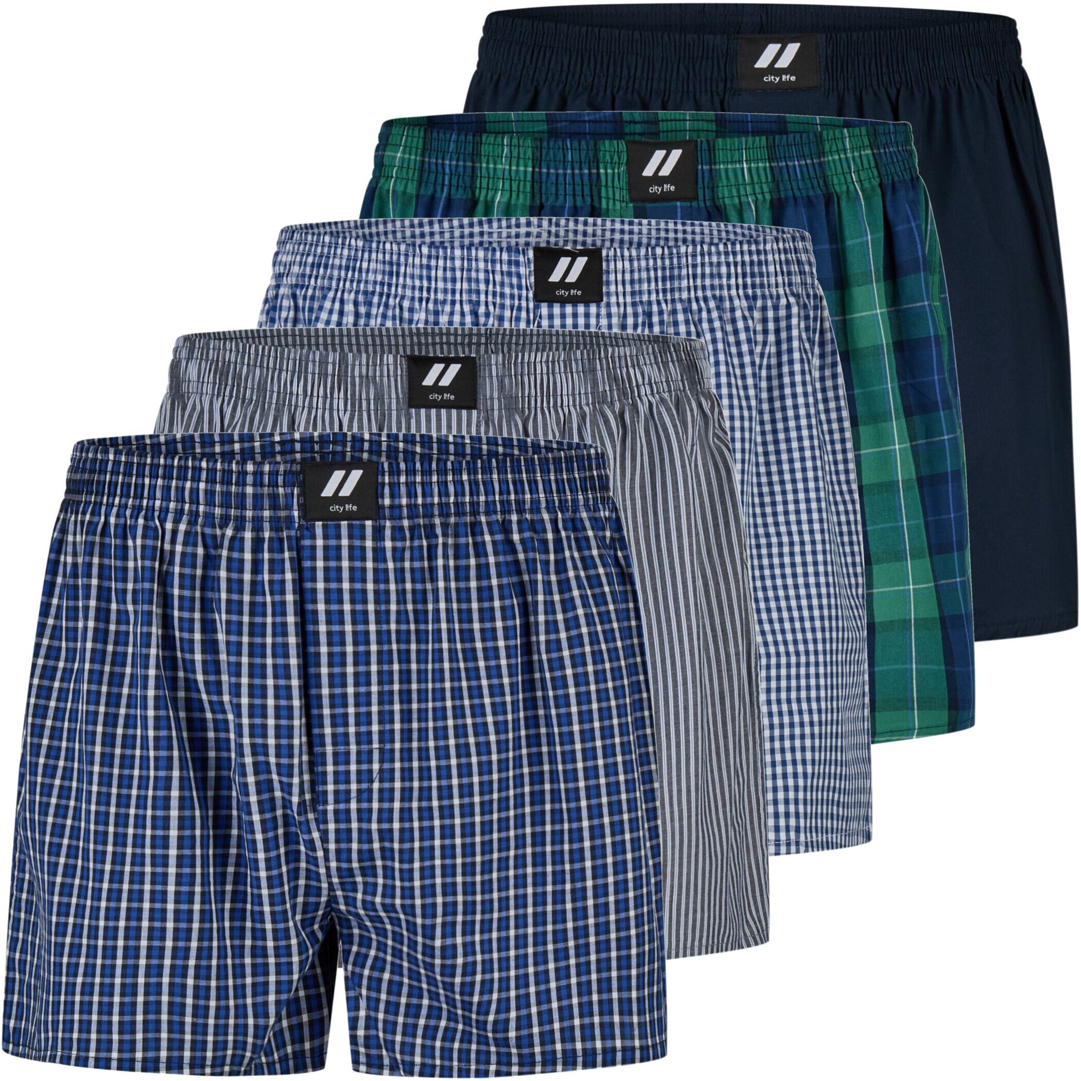 City Life Boxershorts City Life Herren Webboxer 5er Pack Baumwolle desortierte Boxershorts (1-St) – Bild 3 von 5