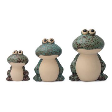 Flanacom Dekofigur Froschfamilie - Figuren 3er Set - Keramikskulptur (Set, 3 St., 3-tlg), niedliche Wohnaccessoires