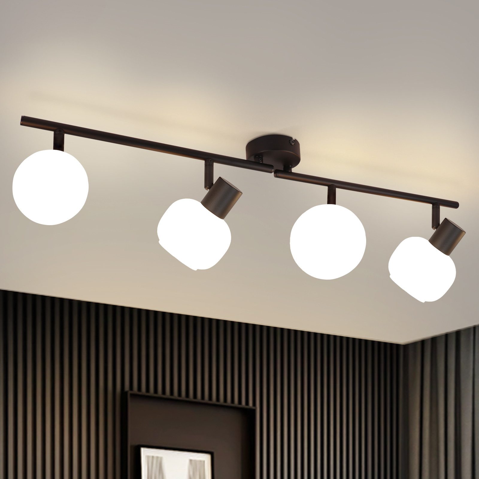 ZMH Deckenstrahler 2/3/4 Flammig E14 Glas Lampenschirm Deckenlampe Vintage Wohnzimmer, Einfache Installation, ohne Leuchtmittel, Schwarz Schwenkbar 350° Morden Spots für Hotellobby Schlafzimmer