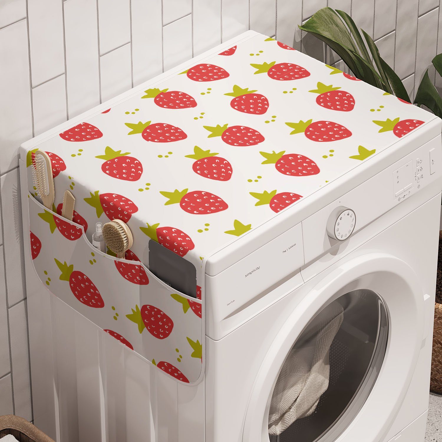 Abakuhaus Badorganizer Anti-Rutsch-Stoffabdeckung für Waschmaschine und Trockner, Obst Sommer Coral Erdbeeren