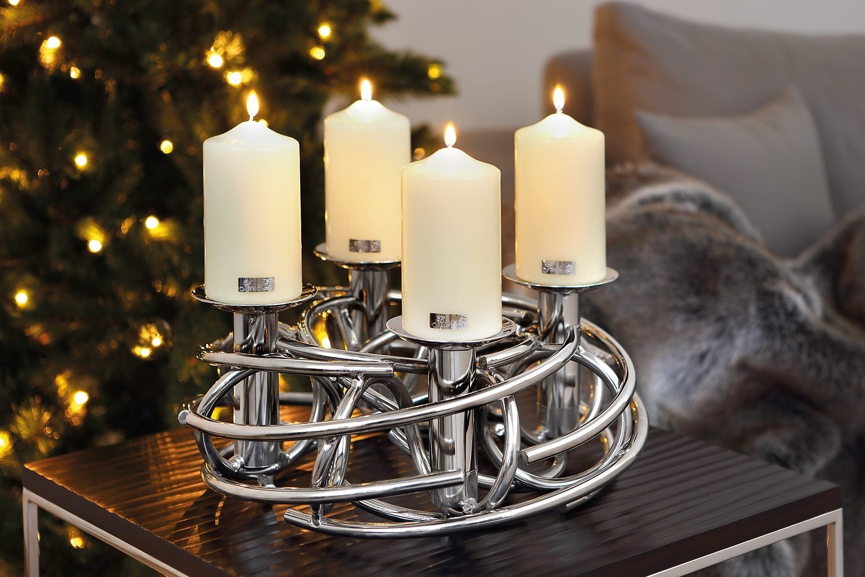 Kerzenständer CORONA, für Weihnachtsdeko, Ø cm Adventskranz, 40 ca. Adventsleuchter, Fink Stumpenkerzen,