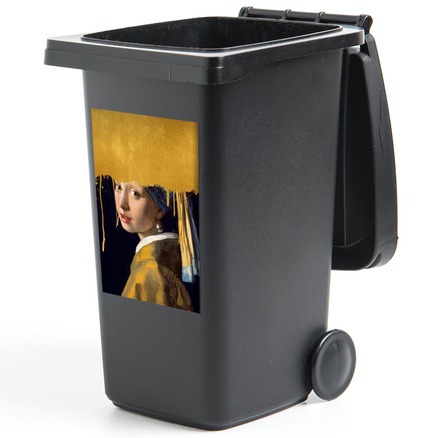 Vermeer Abfalbehälter MuchoWow - Mülleimer-aufkleber, Gold Sticker, Mülltonne, - (1 Perlenohrring St), Container, einem Mädchen Wandsticker mit Johannes