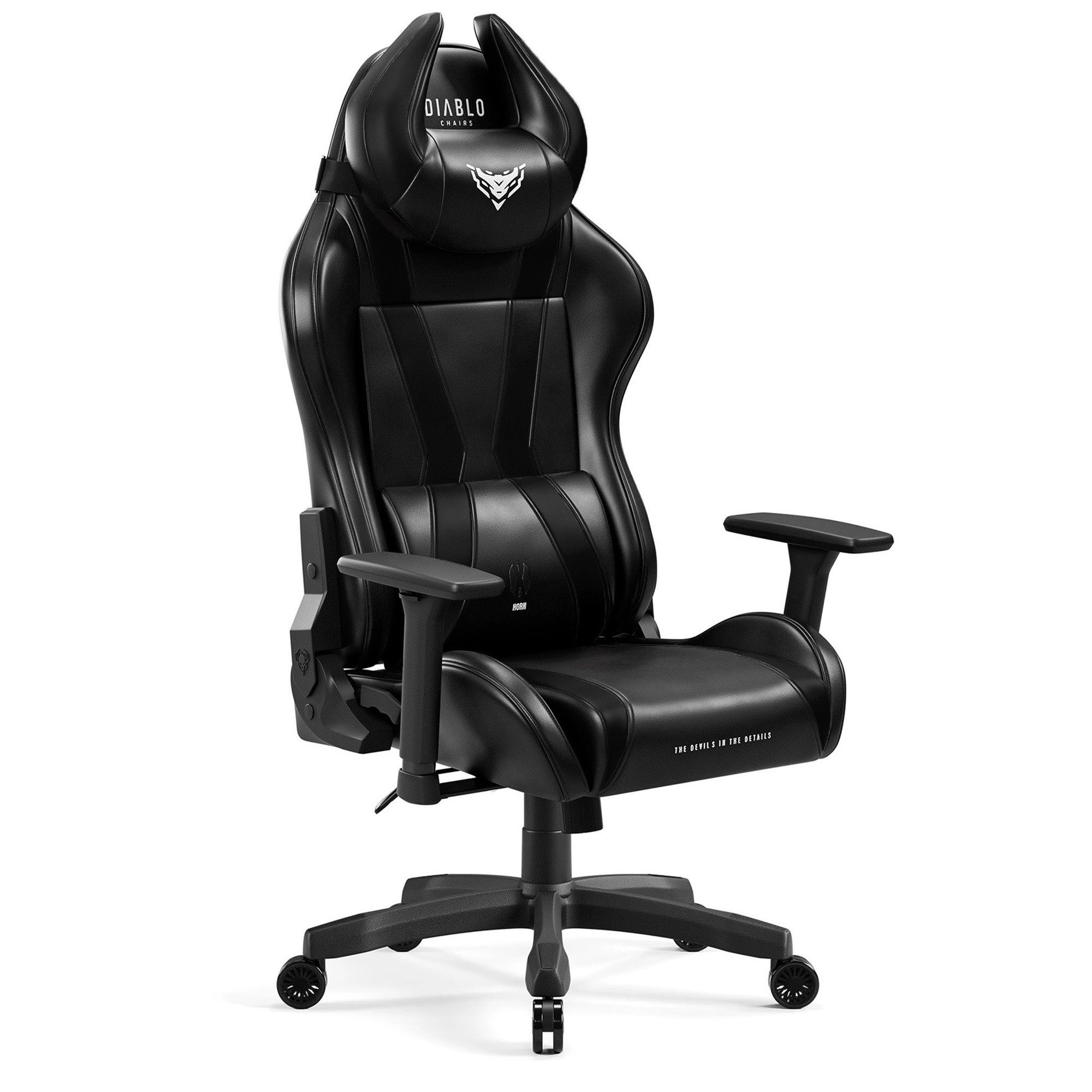 DIABLO CHAIRS Gaming-Stuhl X-Horn 2.0 HDS Kunstleder ergonomisch 3D-Armlehnen Kopfstütze (3D-Armlehnen, Memory-Schaum, HDS Kunstleder, Normal L King XL), Lendenkissen Wippfunktion 160° Metallbasis 2 Größen