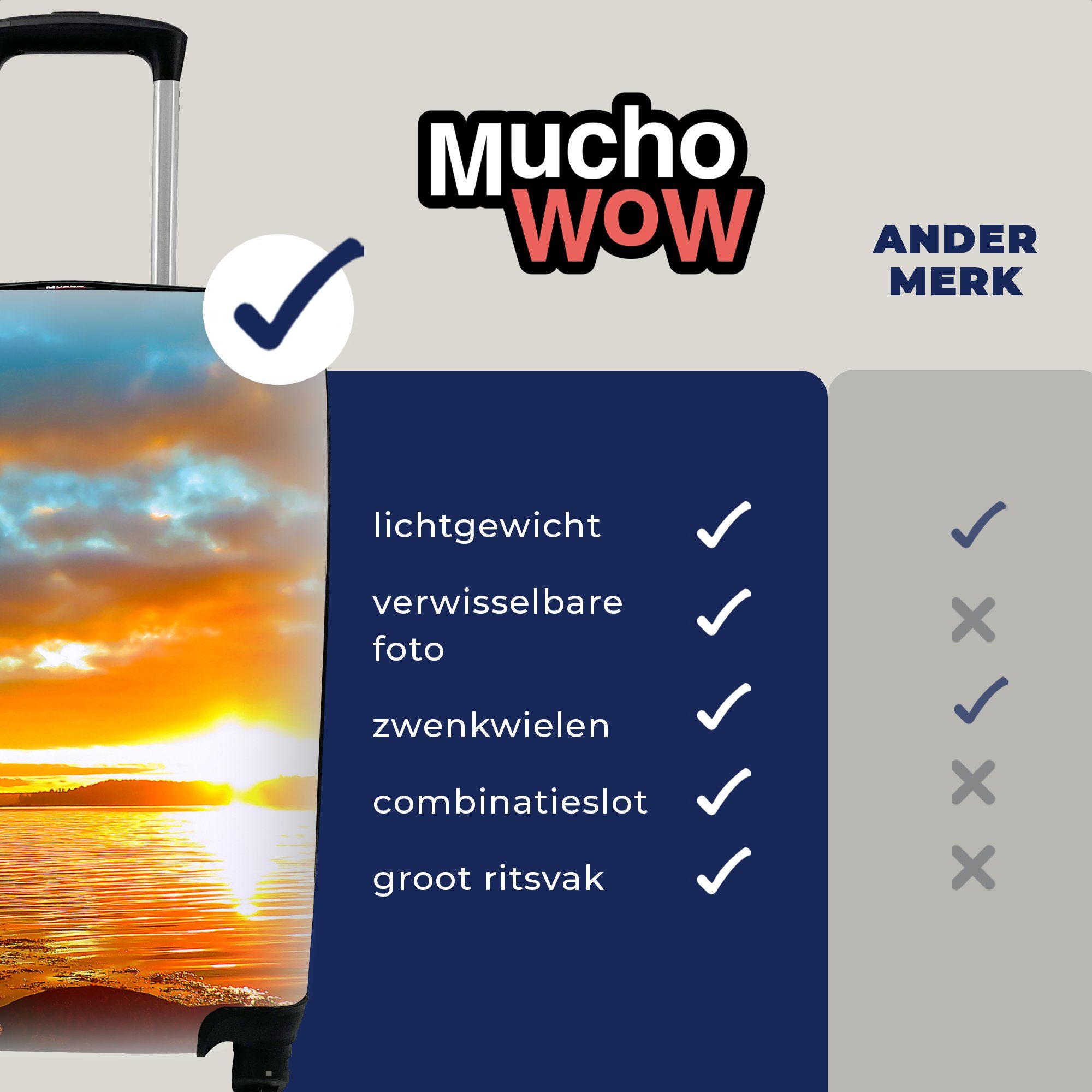 MuchoWow Handgepäckkoffer Sonne - Ferien, - Reisekoffer - für rollen, Bäume, Rollen, mit 4 Reisetasche Trolley, Wasser Handgepäck Landschaft