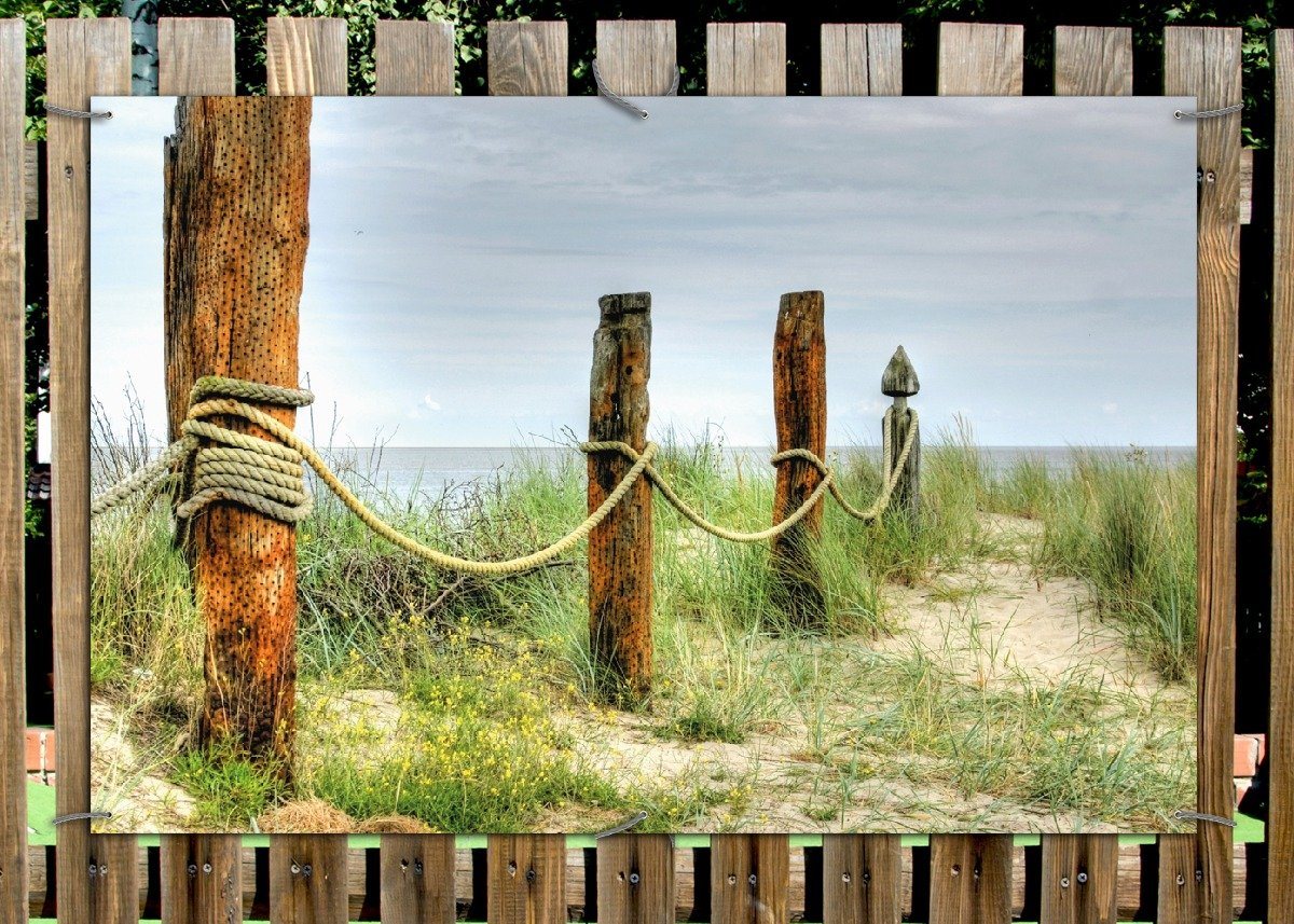 Thumbnail - Wallario Sichtschutzzaunmatten Düne am Strand mit Holzpfahl
