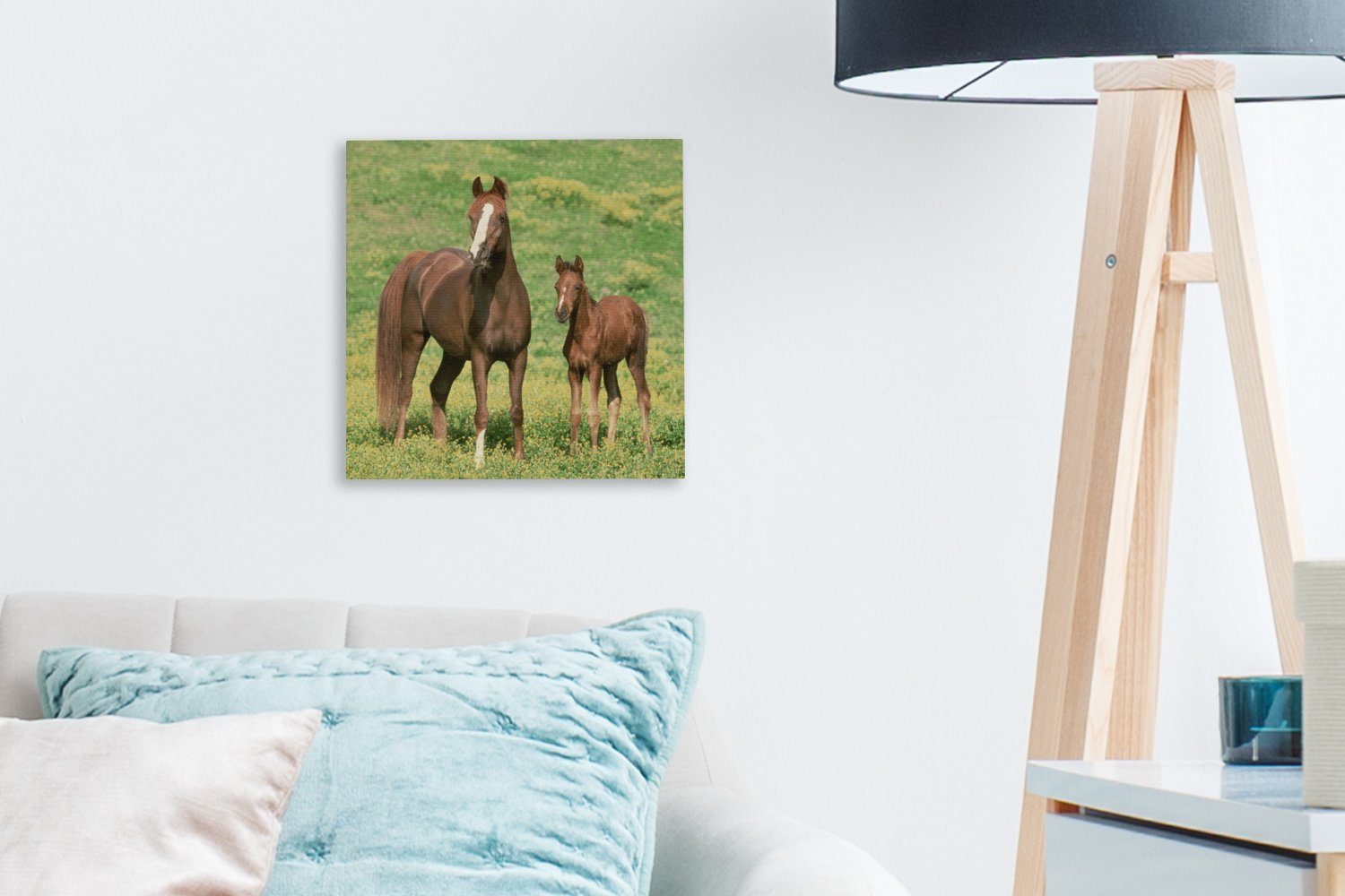 für Schlafzimmer Leinwand St), OneMillionCanvasses® Leinwandbild Wohnzimmer - Bilder Pferde (1 Braun, bunt Gras -