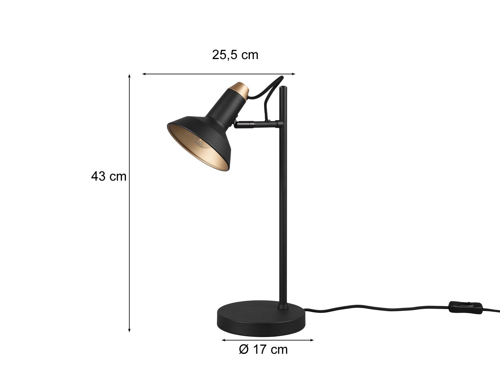 meineWunschleuchte LED Gold H: LED groß-e / Schwarz schwenkbar matt Nachttischlampe, Gold Schwarz wechselbar, Dimmfunktion, Lese-lampe Industrial Warmweiß, 43 dimmbar