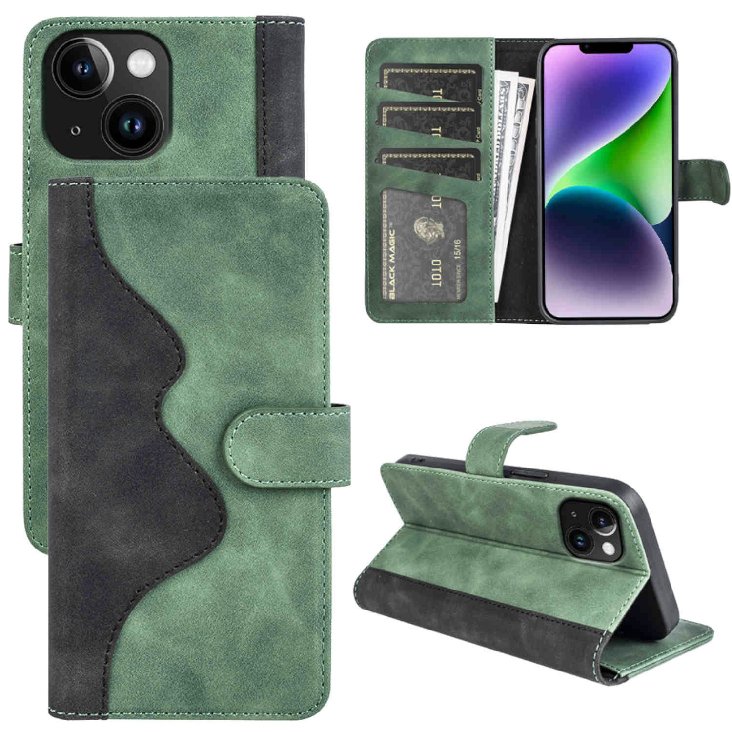Wigento Handyhülle Für Apple iPhone 15 Design Handy Tasche Wallet Premium Schutz Hülle
