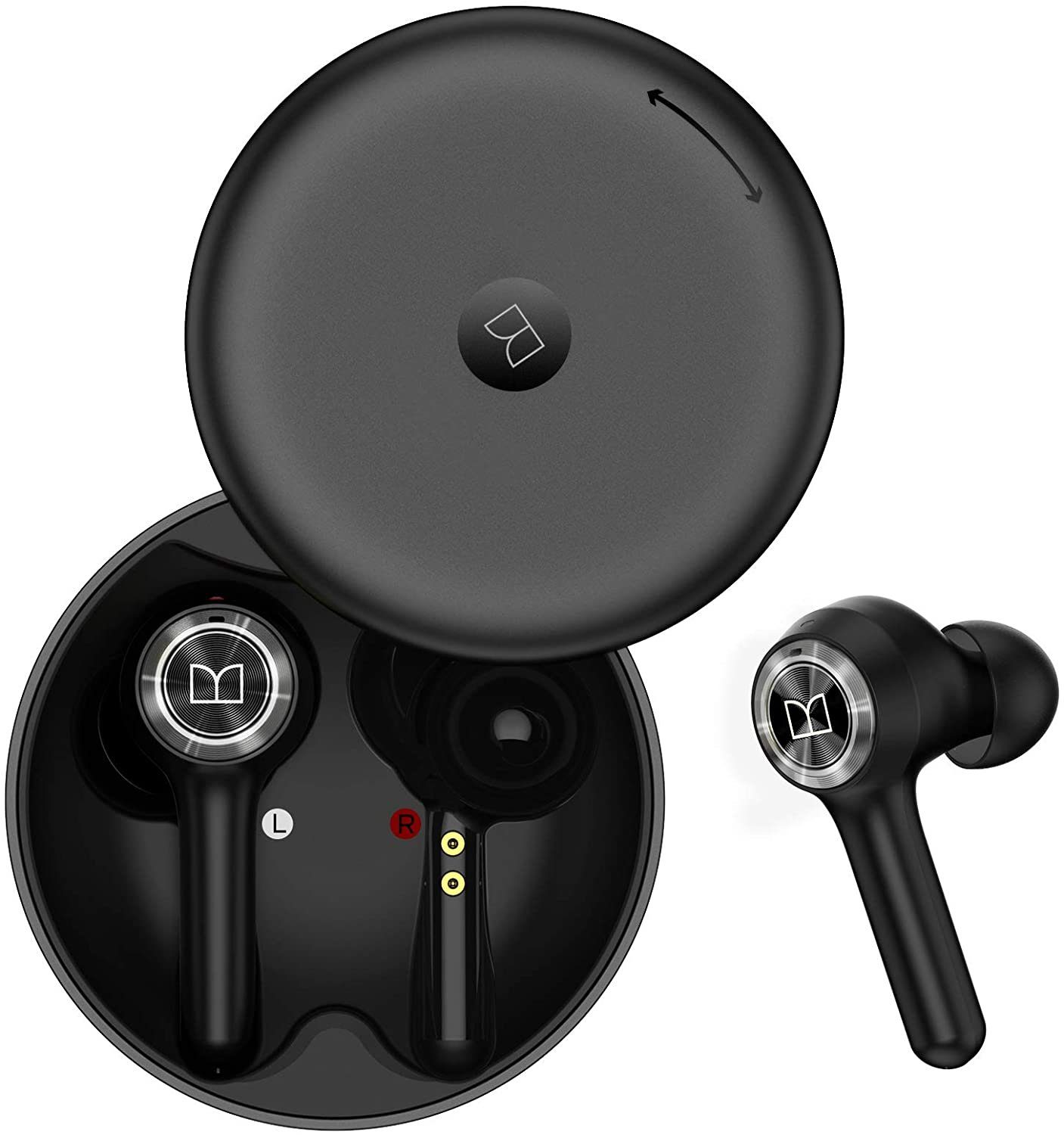 Monster WIRELESS EARPHONES wireless In-Ear-Kopfhörer (MONSTER CLARITY 102 AIRLINKS INTRA TRUE WIRELESS EARPHONES BLACK, unterstützt Sprachsteuerung, Bluetooth, IPX5 geschützt, Geräuschunterdrückung, Dual-Modus, Schnellladung, Kabbeloses ladecase, 25 Stunden Spielzeit) | In-Ear-Kopfhörer