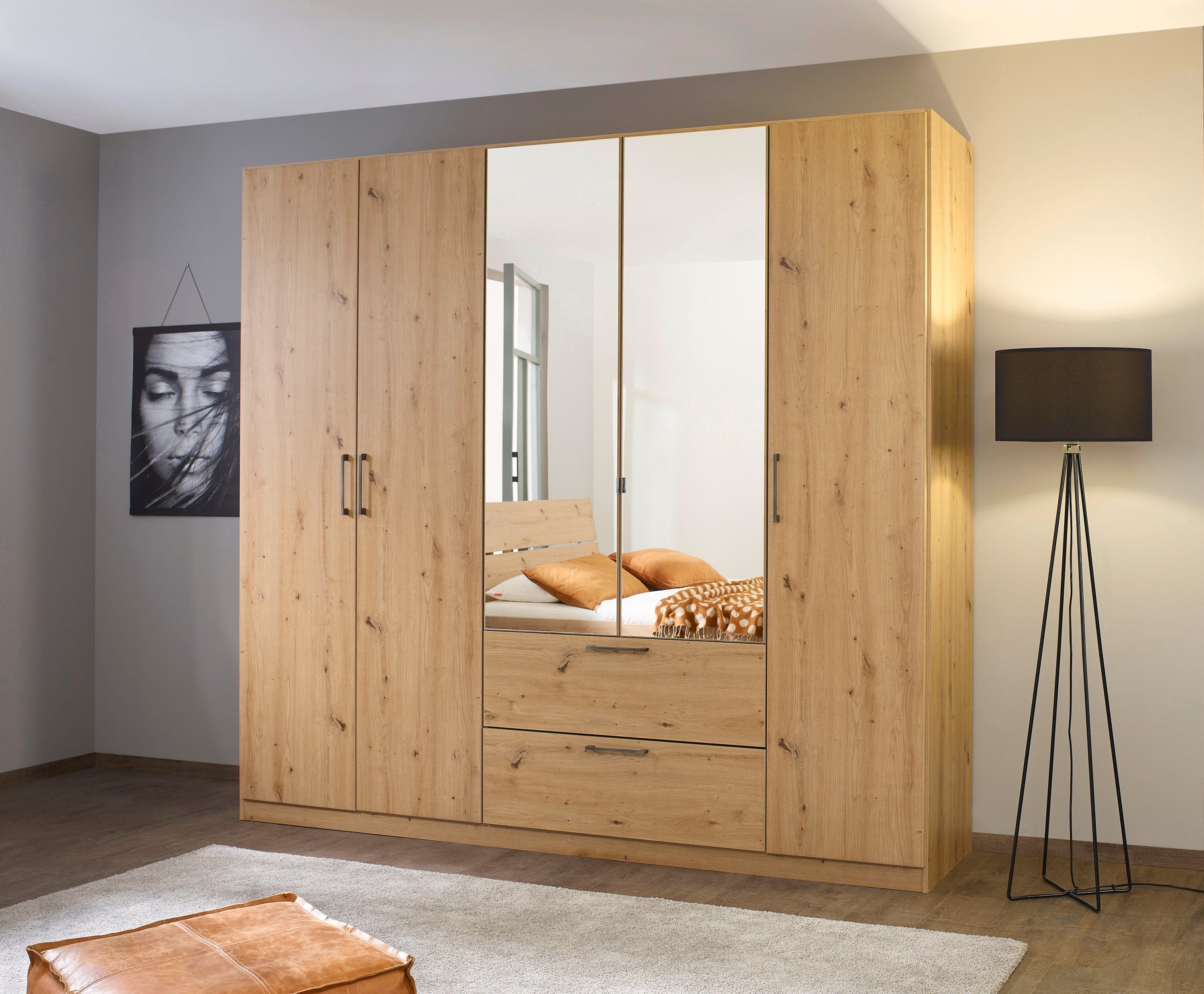 OTTO home Drehtürenschrank Kleiderschrank Schrank Garderobe Wäscheschrank CHALLENGER (Breiten 181/226 cm, Höhen 197/210 cm) mit Spiegeltüren und geräumigen Schubladen MADE IN GERMANY