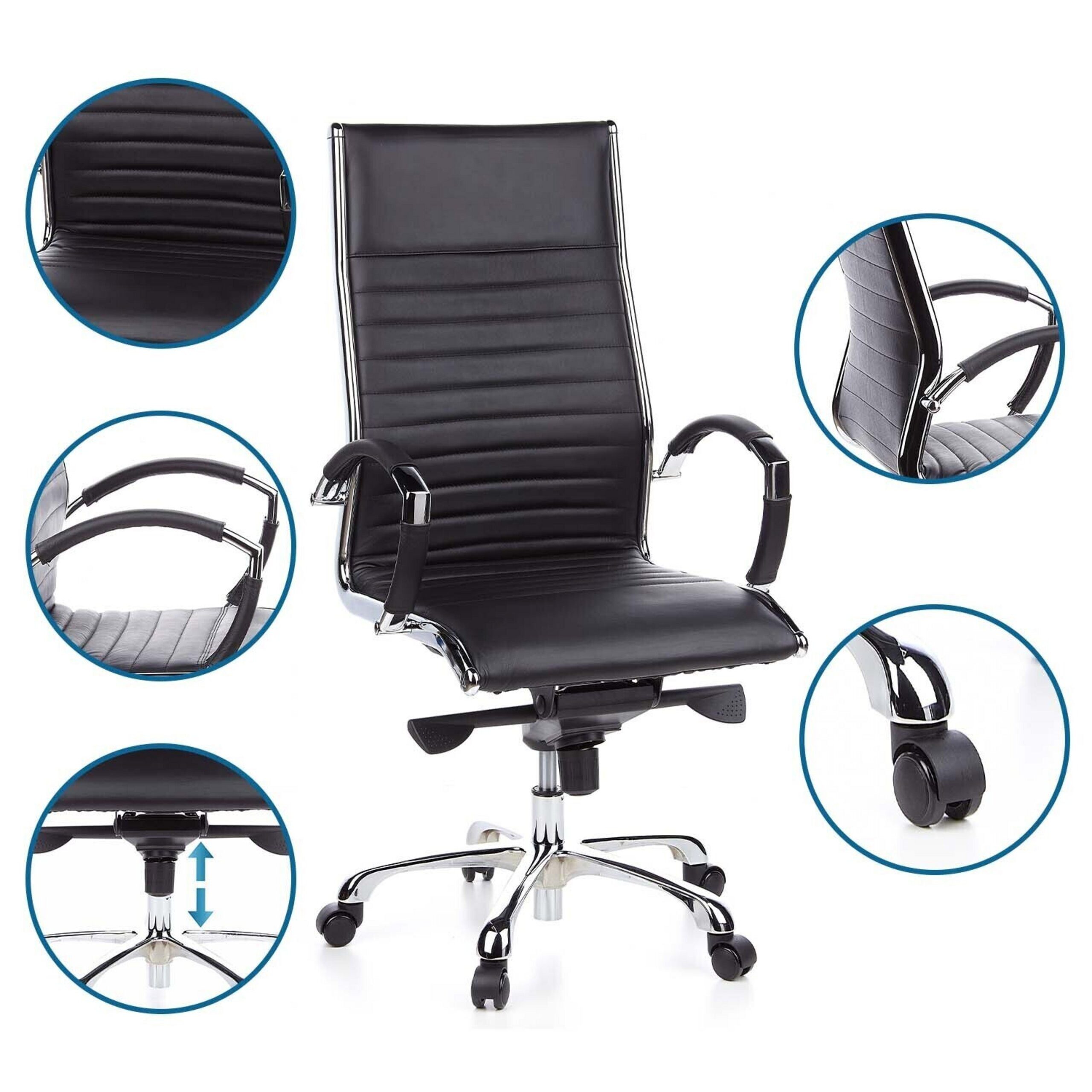 hjh OFFICE Chefsessel Profi Chefsessel Parma 20 Leder mit Armlehnen, Drehstuhl Bürostuhl ergonomisch