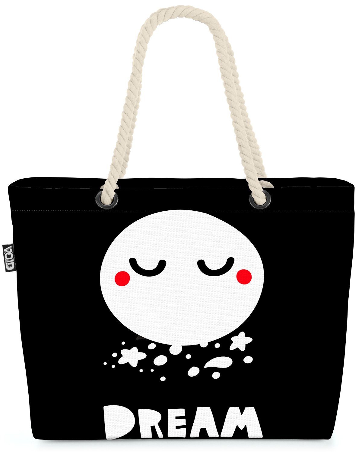 VOID Strandtasche (1-tlg), Schlafen Tarum Mond Sterne Karte Tier Cartoon Grafik Schwarz Weiss Ze