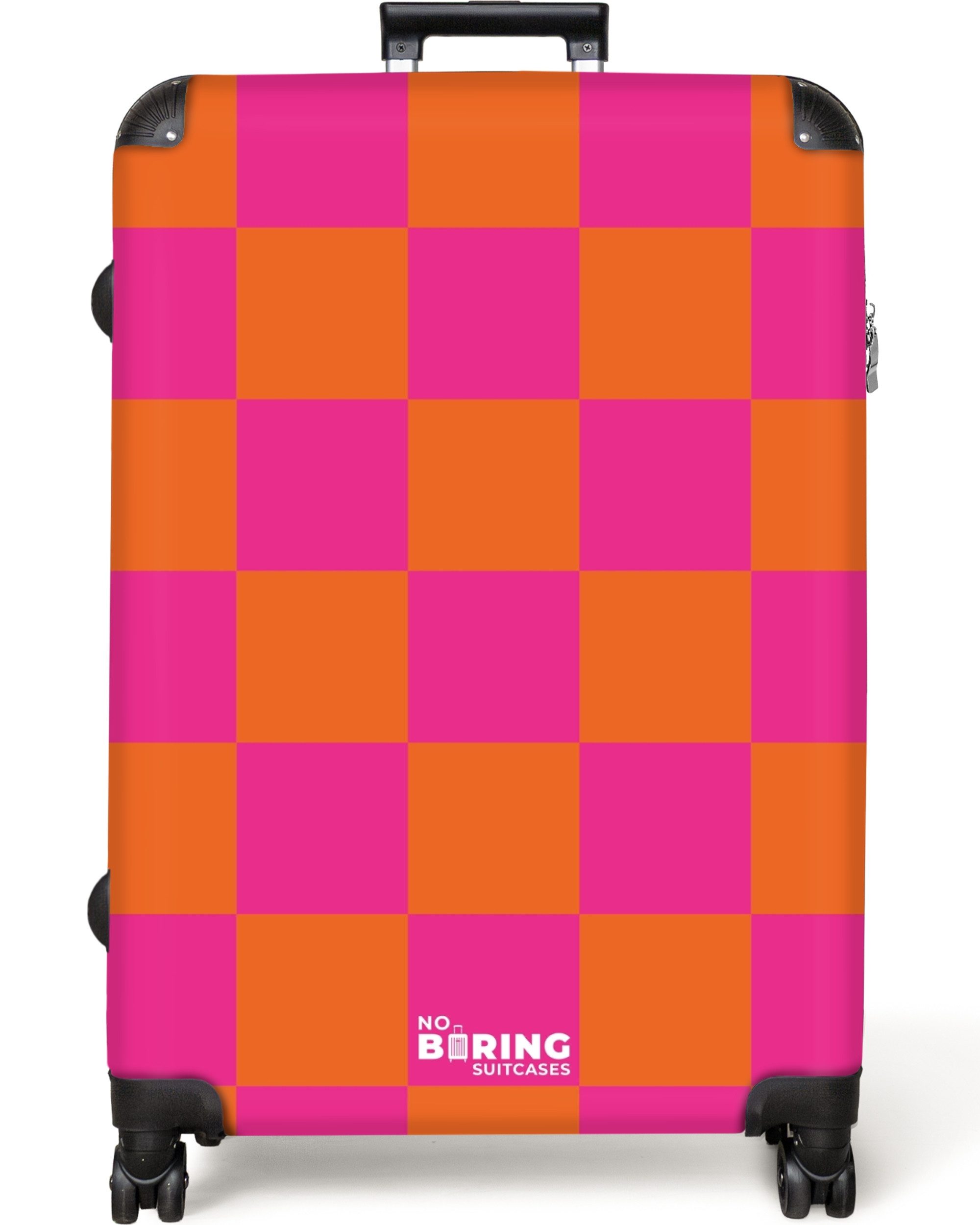 NoBoringSuitcases.com© Hartschalen-Trolley Rosa mit orangefarbenem Schachbr günstig online kaufen