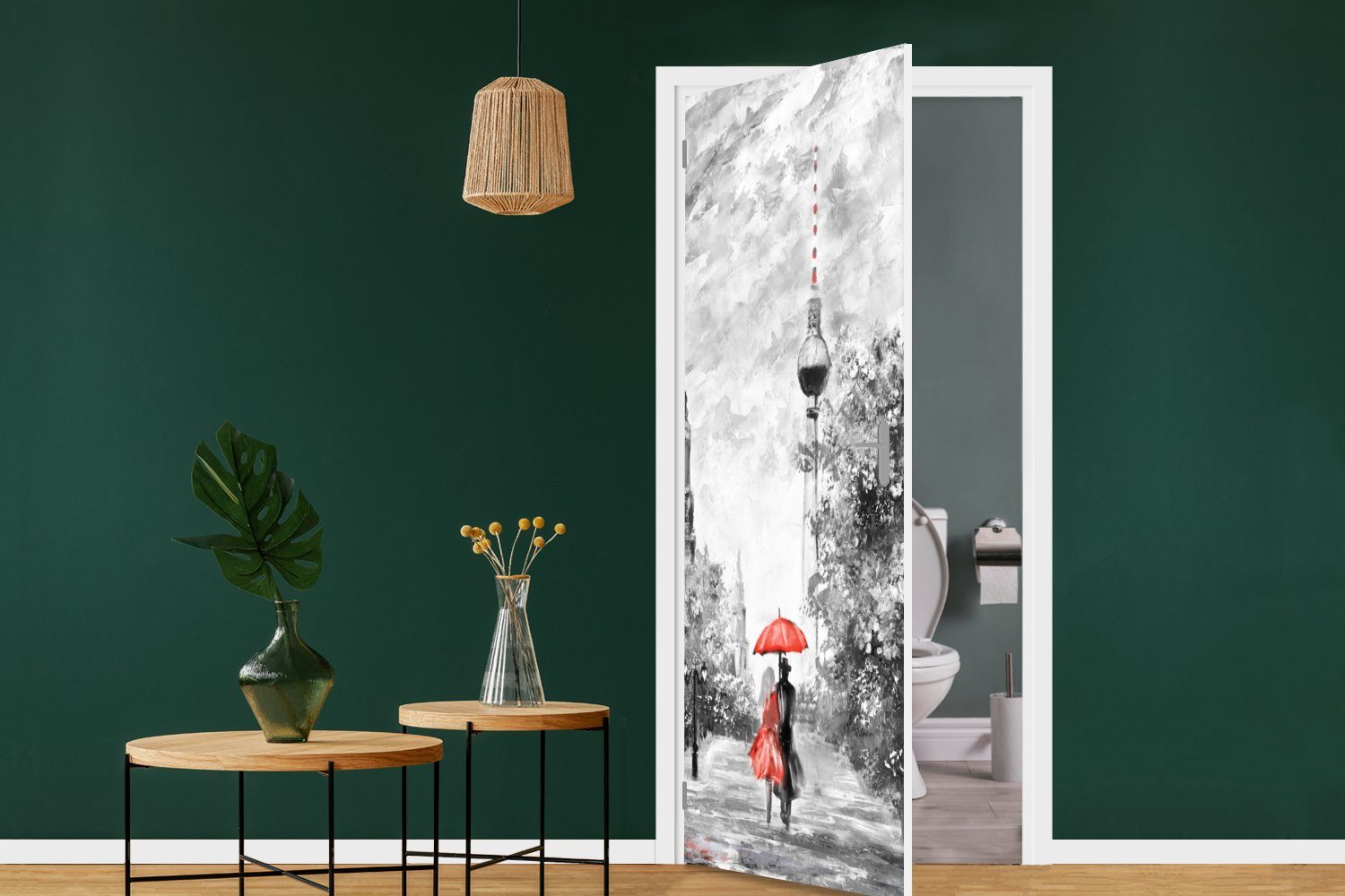 Tür, MuchoWow bedruckt, Türtapete cm Matt, Fototapete St), Baum Rot, Malerei Türaufkleber, (1 Architektur - - - 75x205 für