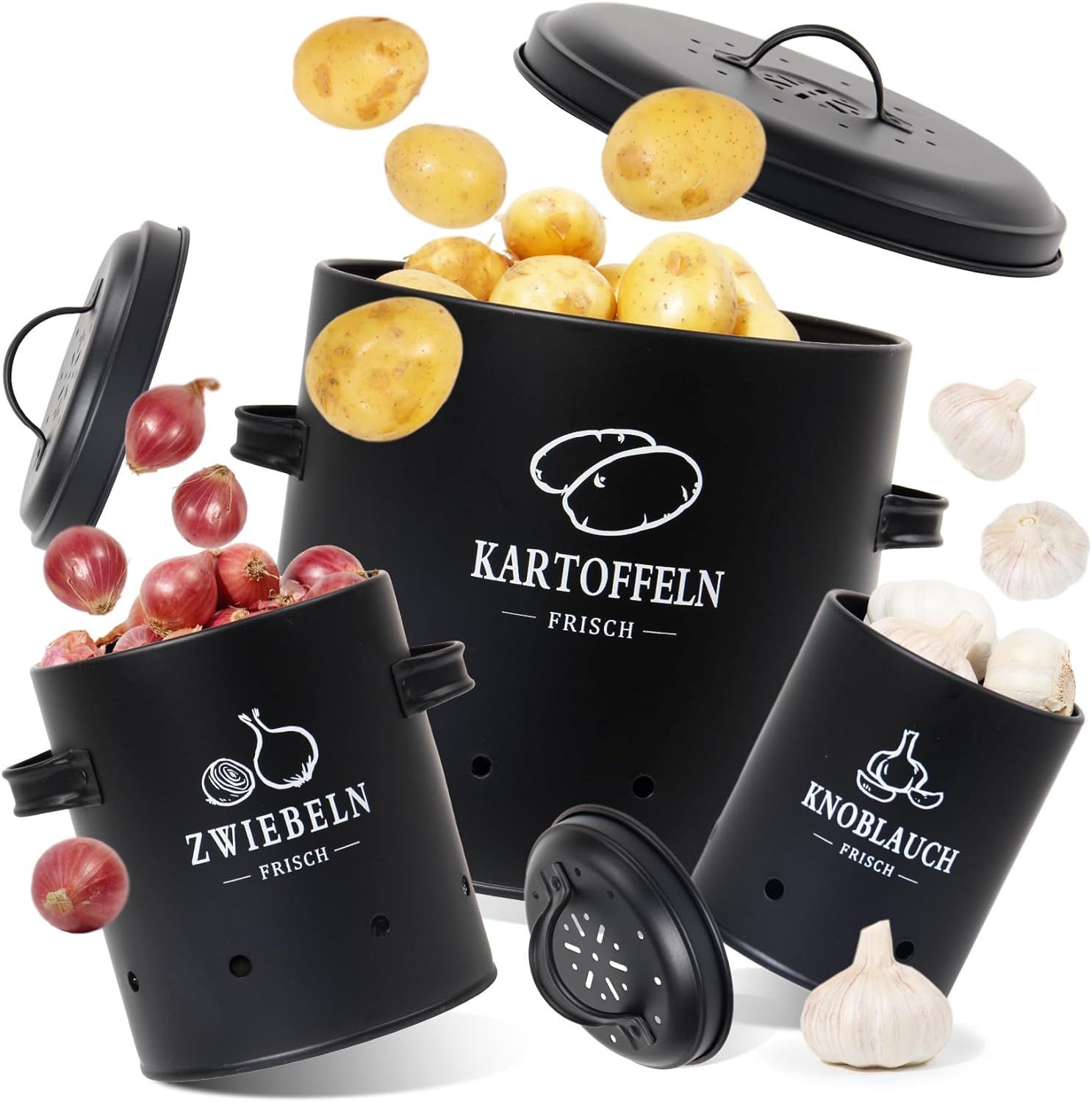 Zedelmaier Vorratsdose Vorratsdosen 3er Set für Kartoffeln, Zwiebeln,Knoblauch