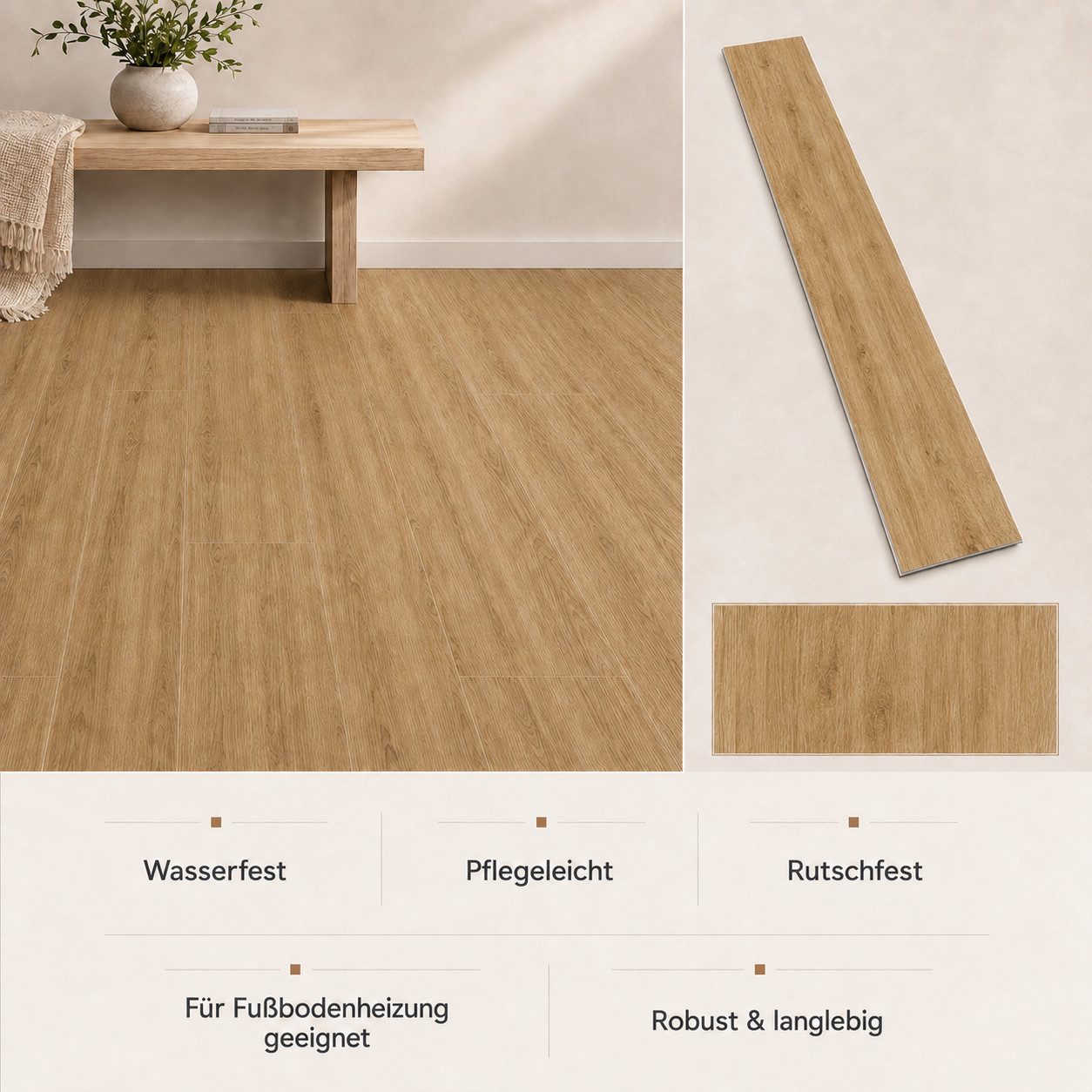 Berti Graf Designboden SPC Klick-Designboden 5 mm wasserfest in moderner Dielenoptik, kleberfrei, mit Trittschalldämmung, wasserfest, pflegeleicht