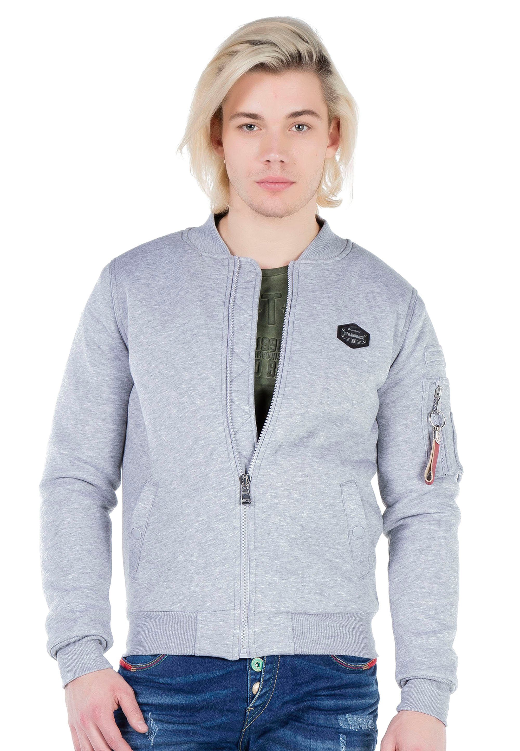 Cipo & Reißverschluss und grau mit Baxx Revers Sweatjacke