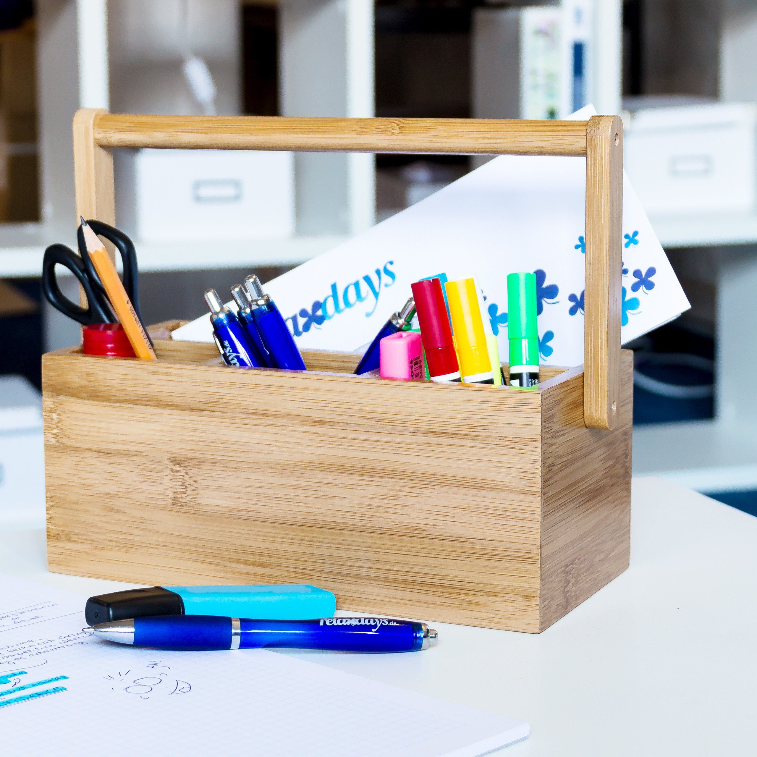 relaxdays Organizer Schreibtisch Organizer Bambus 4 Fächer (1 St) – Bild 2 von 5