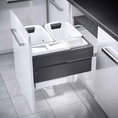 Hailo Wäschekorb OS Laundry Carrier 600 33/33/12/D/2,5 dunkelgrau, Wäschebehälter 2 x 33 l, Zusatzbehälter 1 x 12 l, 1 x 2,5 l