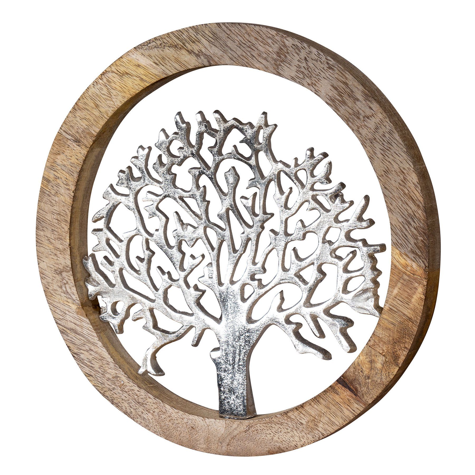 Variante Ø25cm Lebensbaum 1 Wandbild Braun Mango Holz Levandeo® Silber Dekoobjekt, Metall Bild