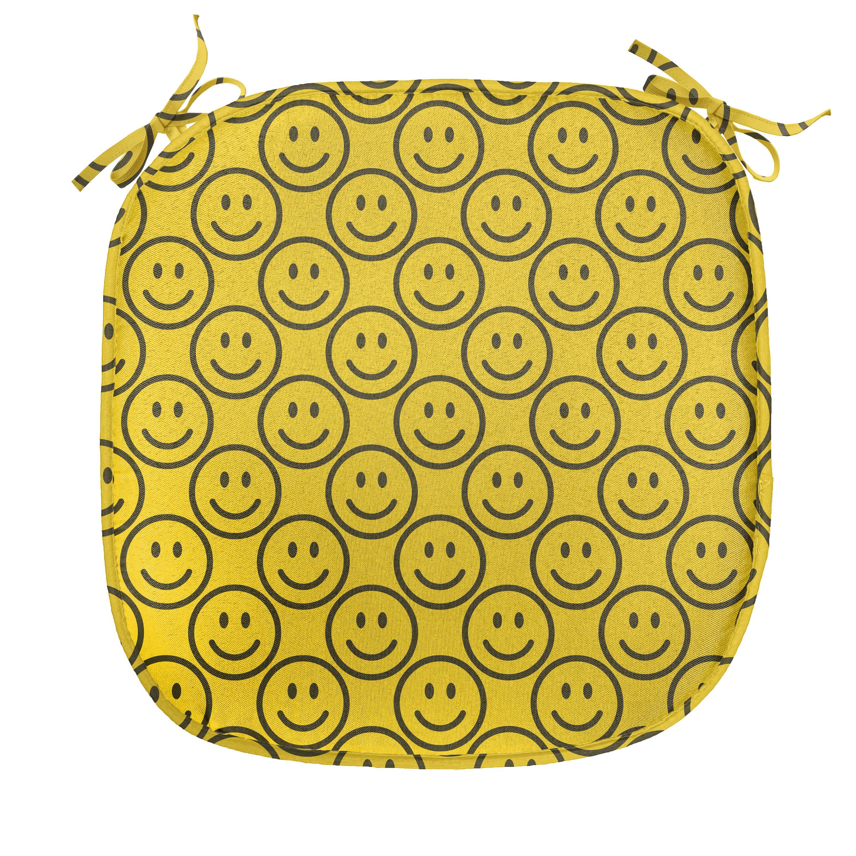 Abakuhaus Stuhlkissen Dekoratives wasserfestes Kissen mit Riemen für Küchensitze, emoji Diagonal Smiling Faces