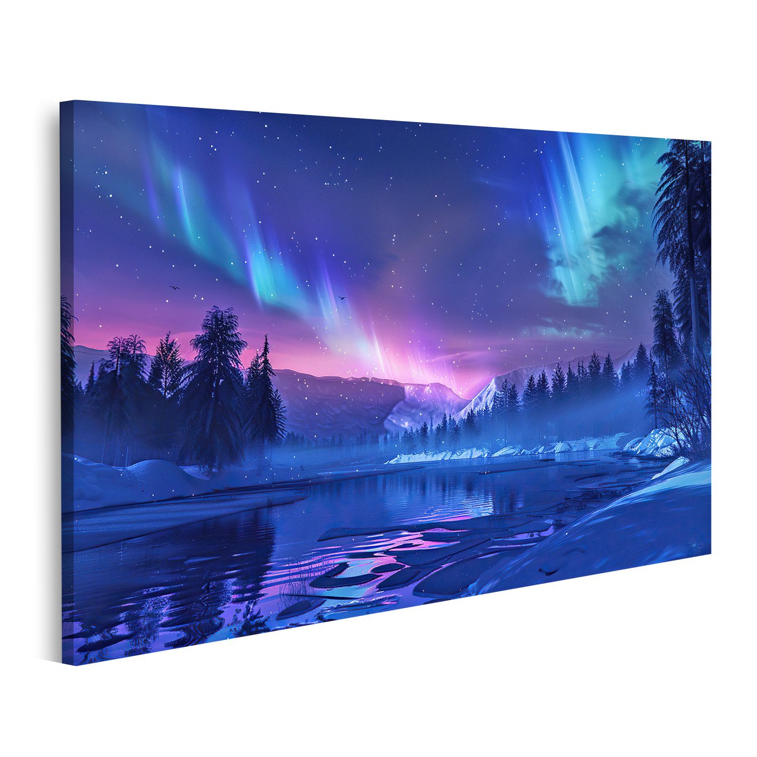 islandburner Leinwandbild Schöne Nordlichter, helle Aurora Borealis, winterliche Atmosphäre A