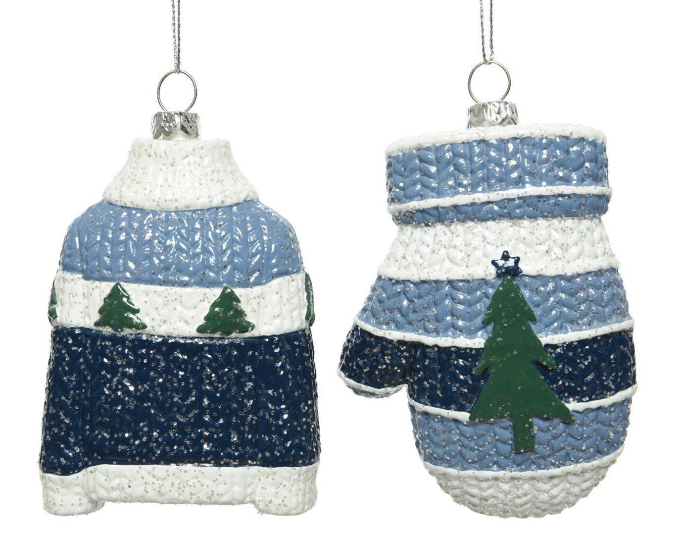 Decoris season decorations 11cm Pullover Handschuh Christbaumschmuck und 2er blau Christbaumschmuck, Set Kunststoff