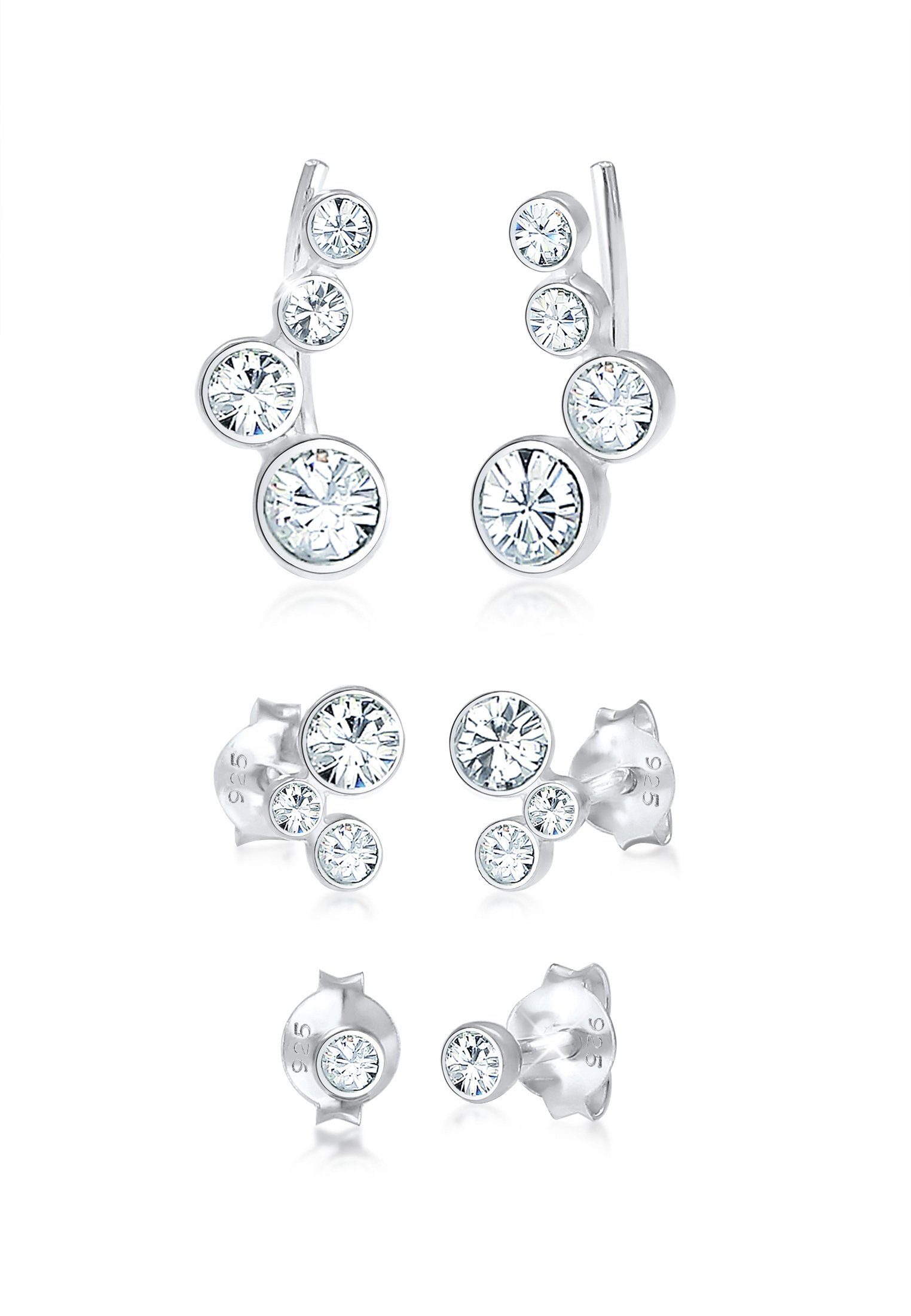 Ohrring-Set Climber Stecker Set (3 tlg) 925 Silber, mit Kristallen von Swarovski®