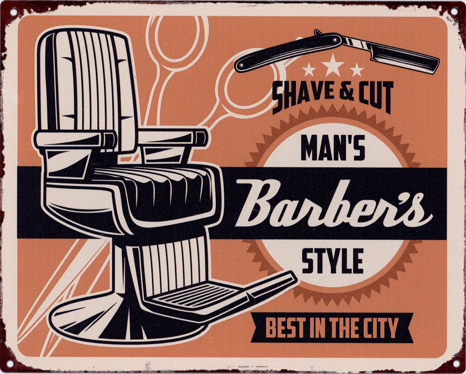 Metallschild Blechschild Man´s Barber´s Shave and Cut