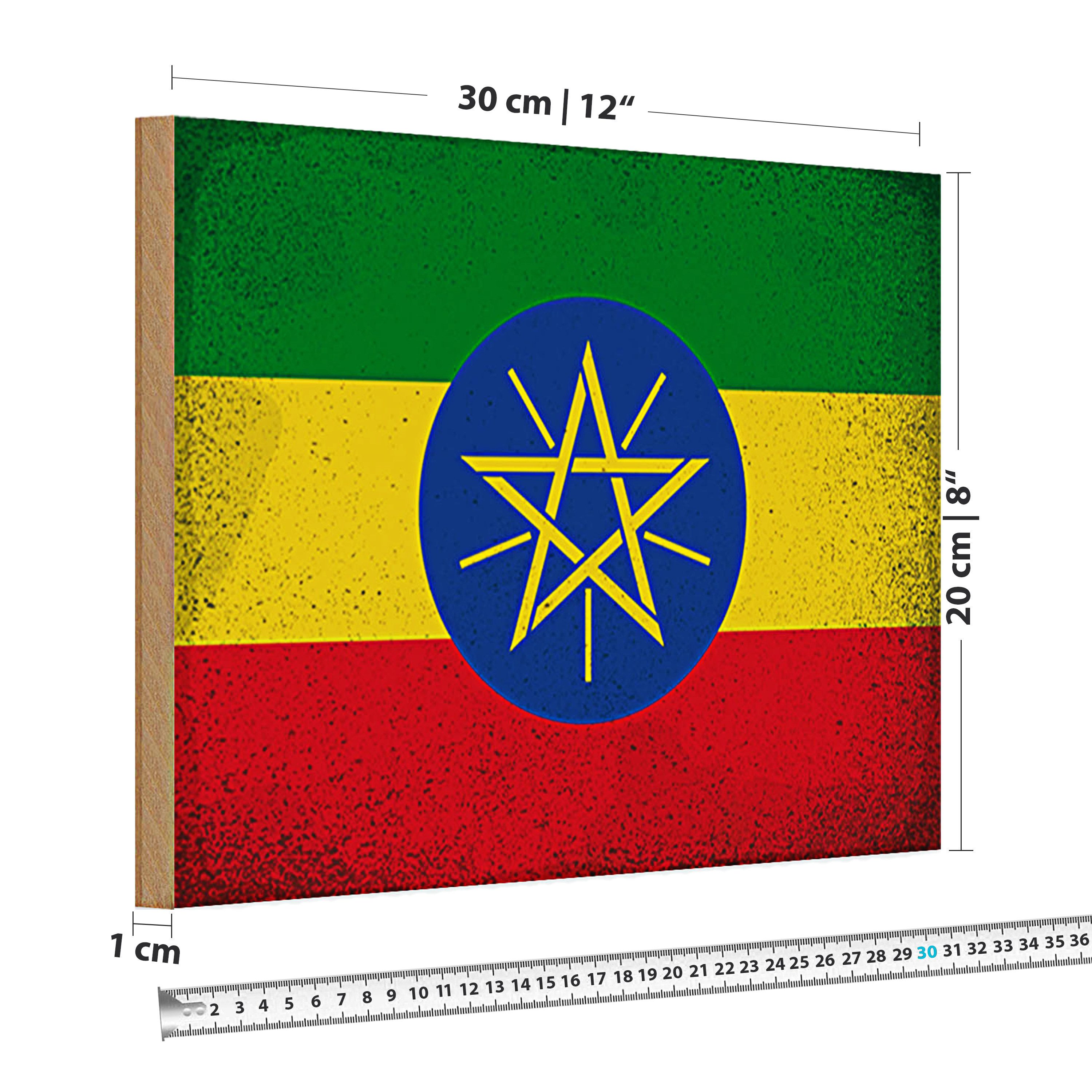 Roomando Holzbild Holzschild Flagge Äthiopien 30x20cm Flag Ethiopia Vintage