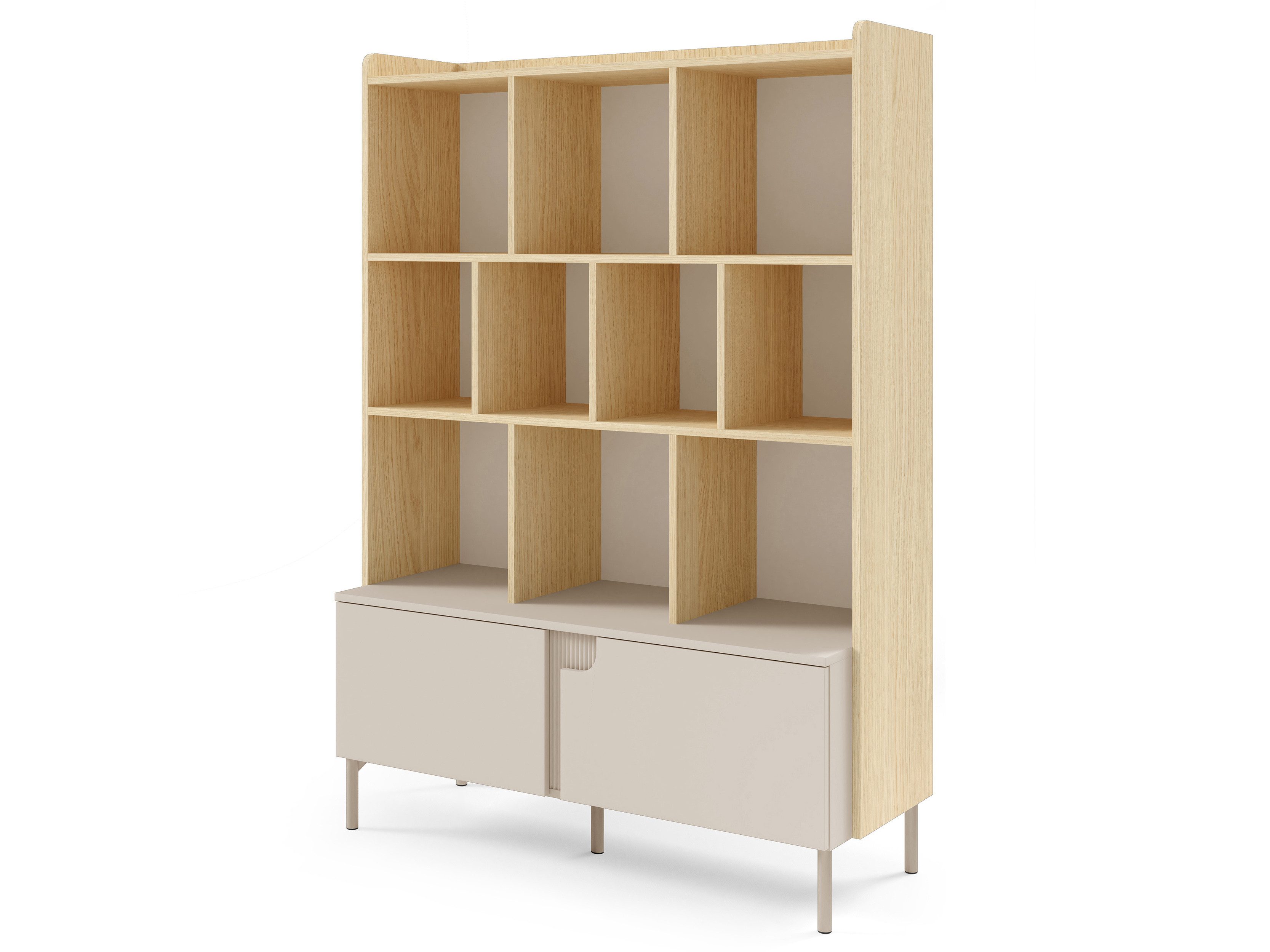 Beautysofa Bücherregal POSITIVO mit Schrank und Schublade, geriffelte Details