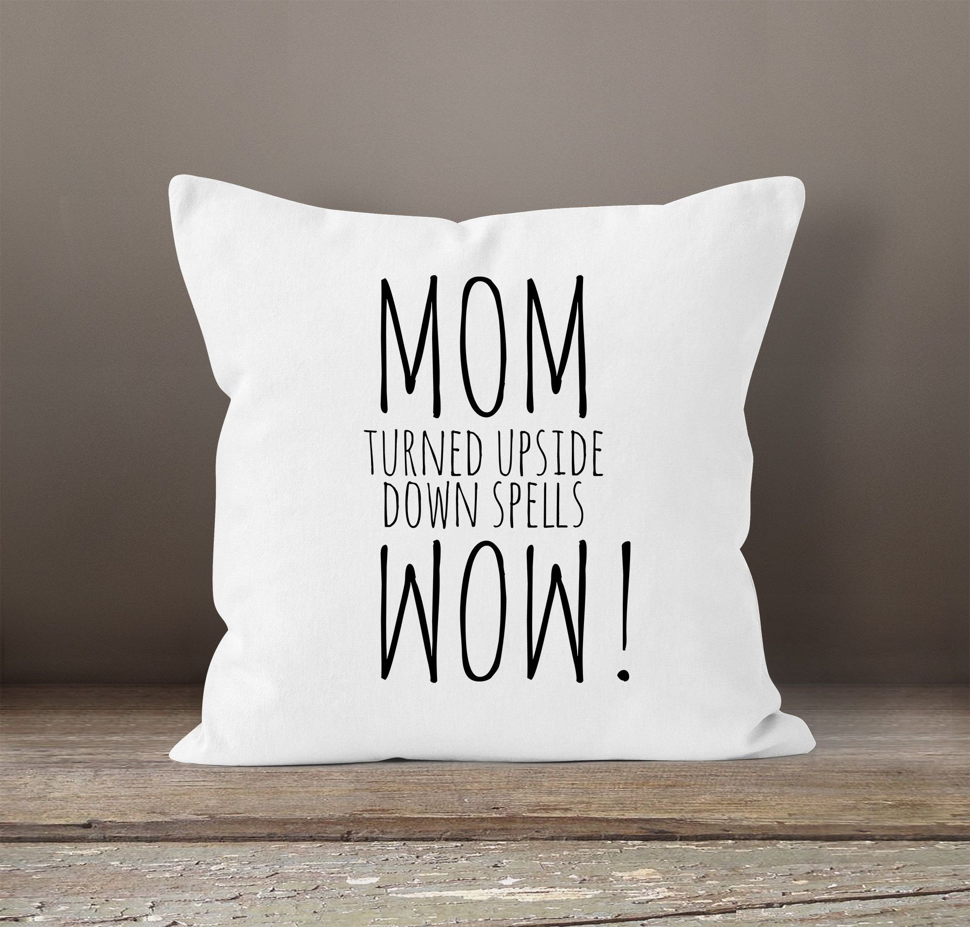 MoonWorks Dekokissen spells Mom Muttertag down MoonWorks® wow 40x40 weiß turned Baumwolle Kissenbezug für upside Mutter Geschenk