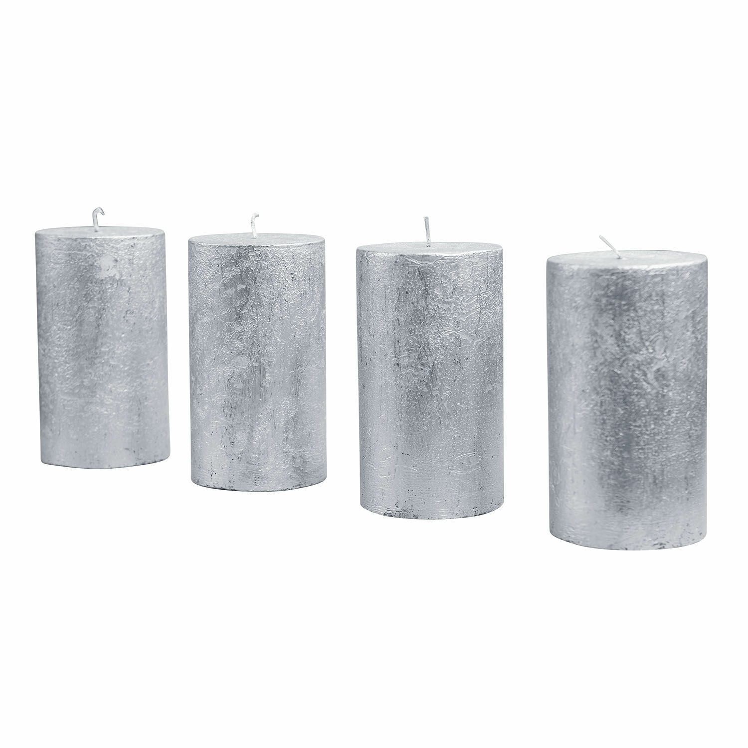 Mirabeau Stumpenkerze Kerze 4er Set Braga silber (4er Set, 4er Set), stilvolles Interieur, Durchgefärbt, Geruchslos, Lange Brenndauer